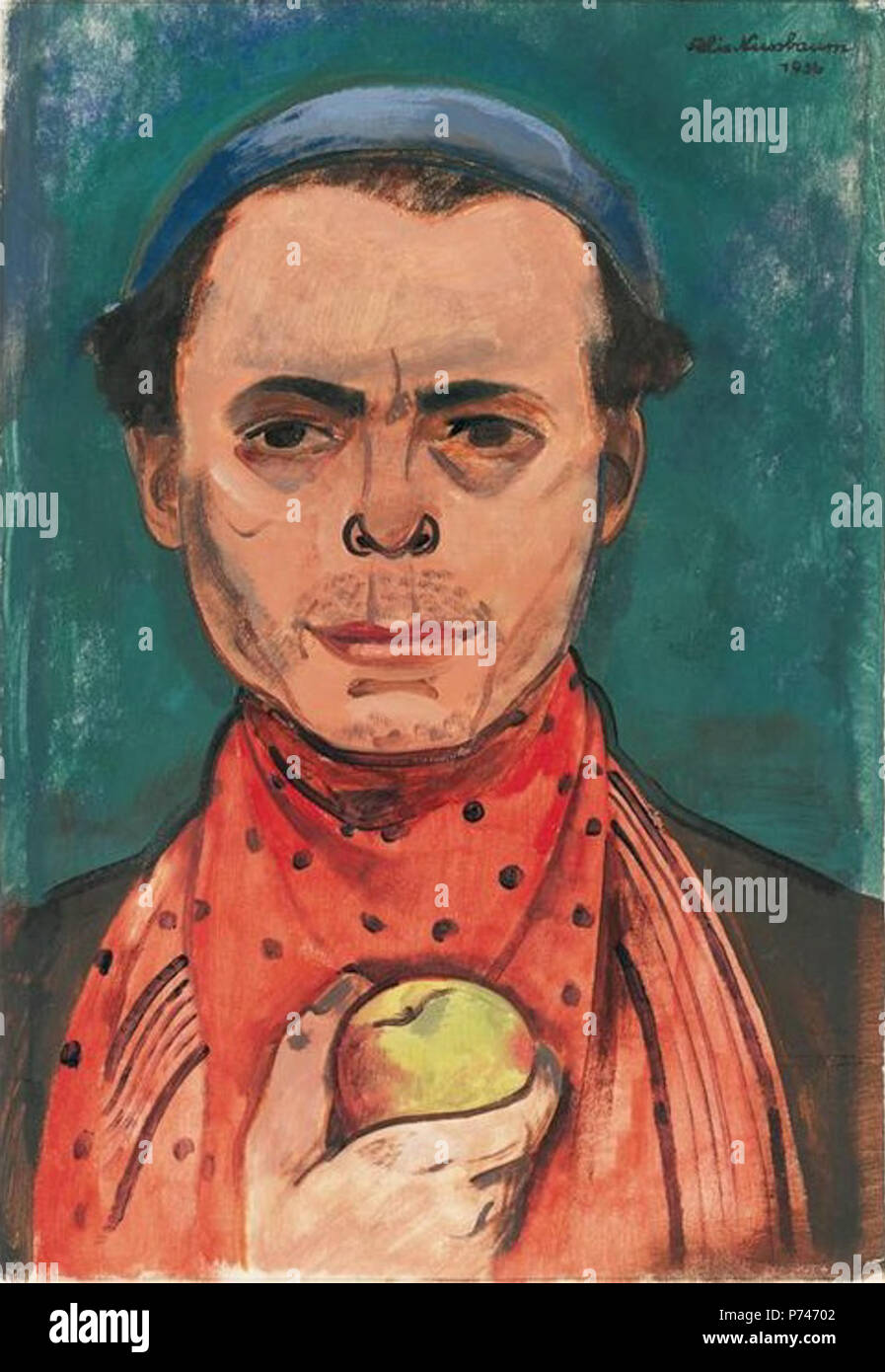 Nederlands: Schilderij van Felix Nussbaum . 16 January 2015 45 Self-Portrait with Apple, 1936 Stock Photo