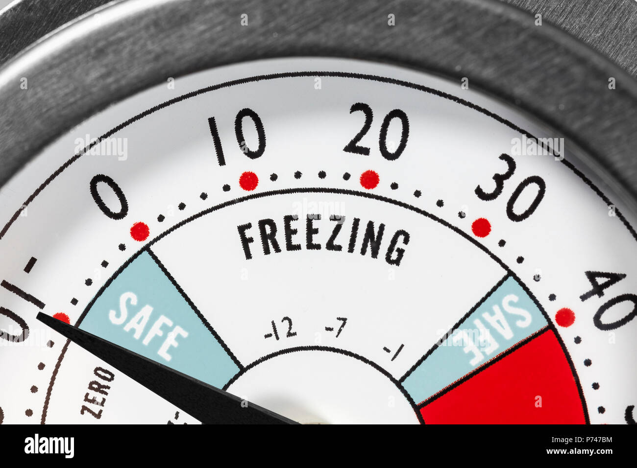 Refrigerator thermometer freezing area macro detail Stock Photo Alamy