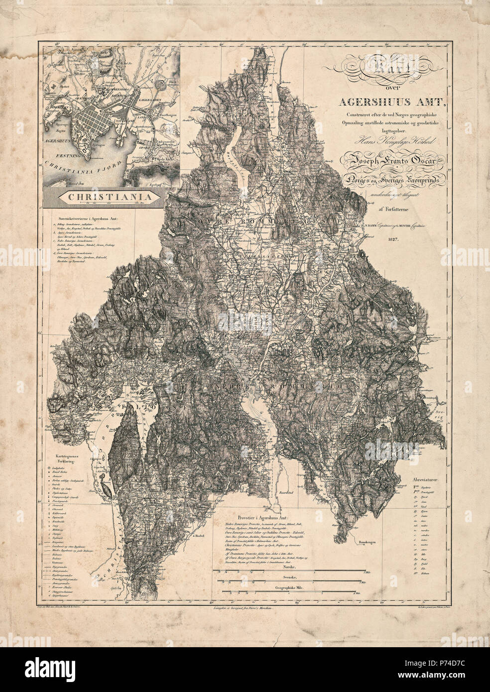 Ramm og Munthes kart over Akershus amt, 1827 - Ramm and Munthes map of Akershus county, 1827 Cartographer N. Ramm og G. Munthe Stock Photo