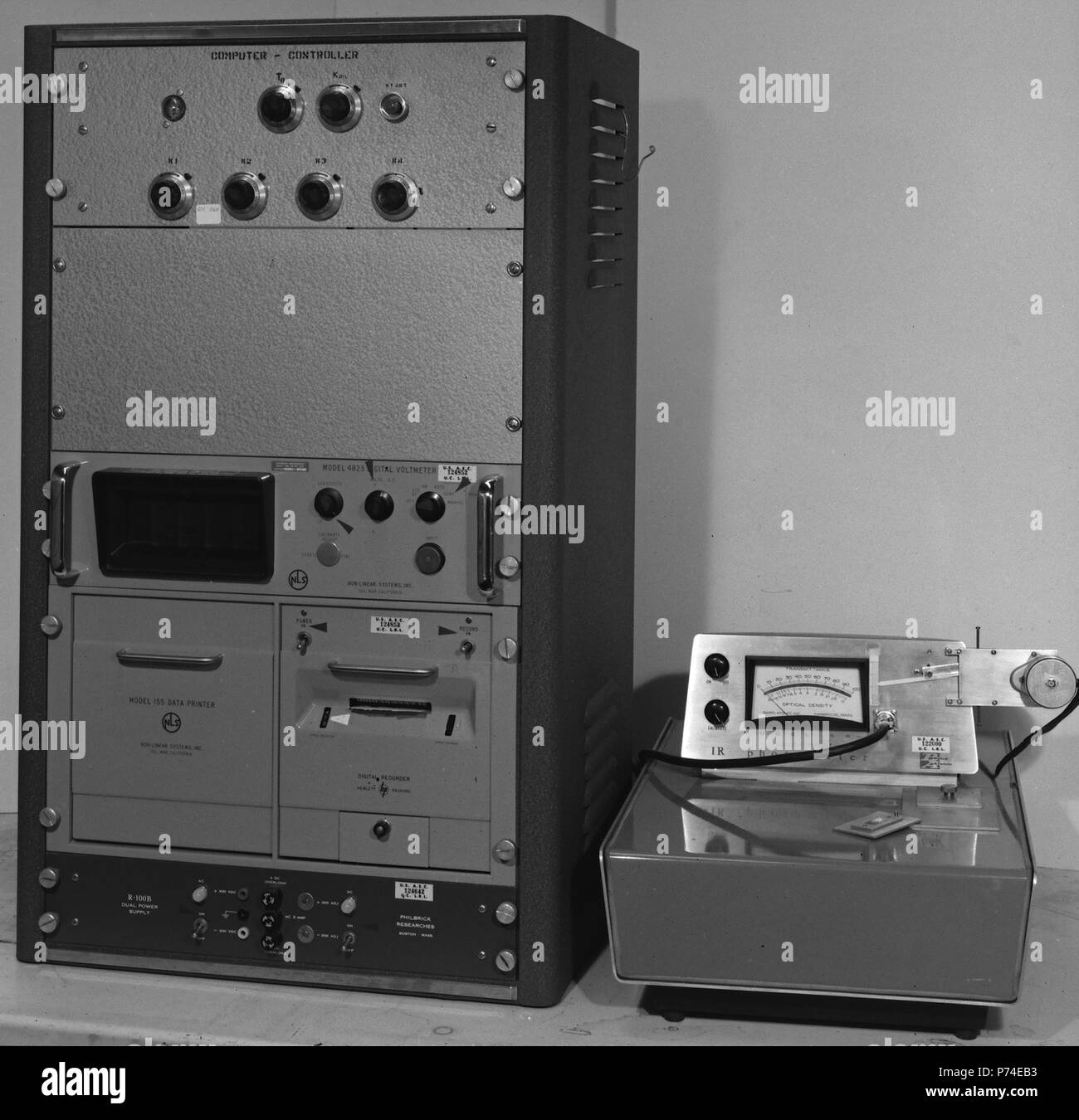Computer-controller and IR photometer. Photograph taken November 9, 1965 Stock Photo