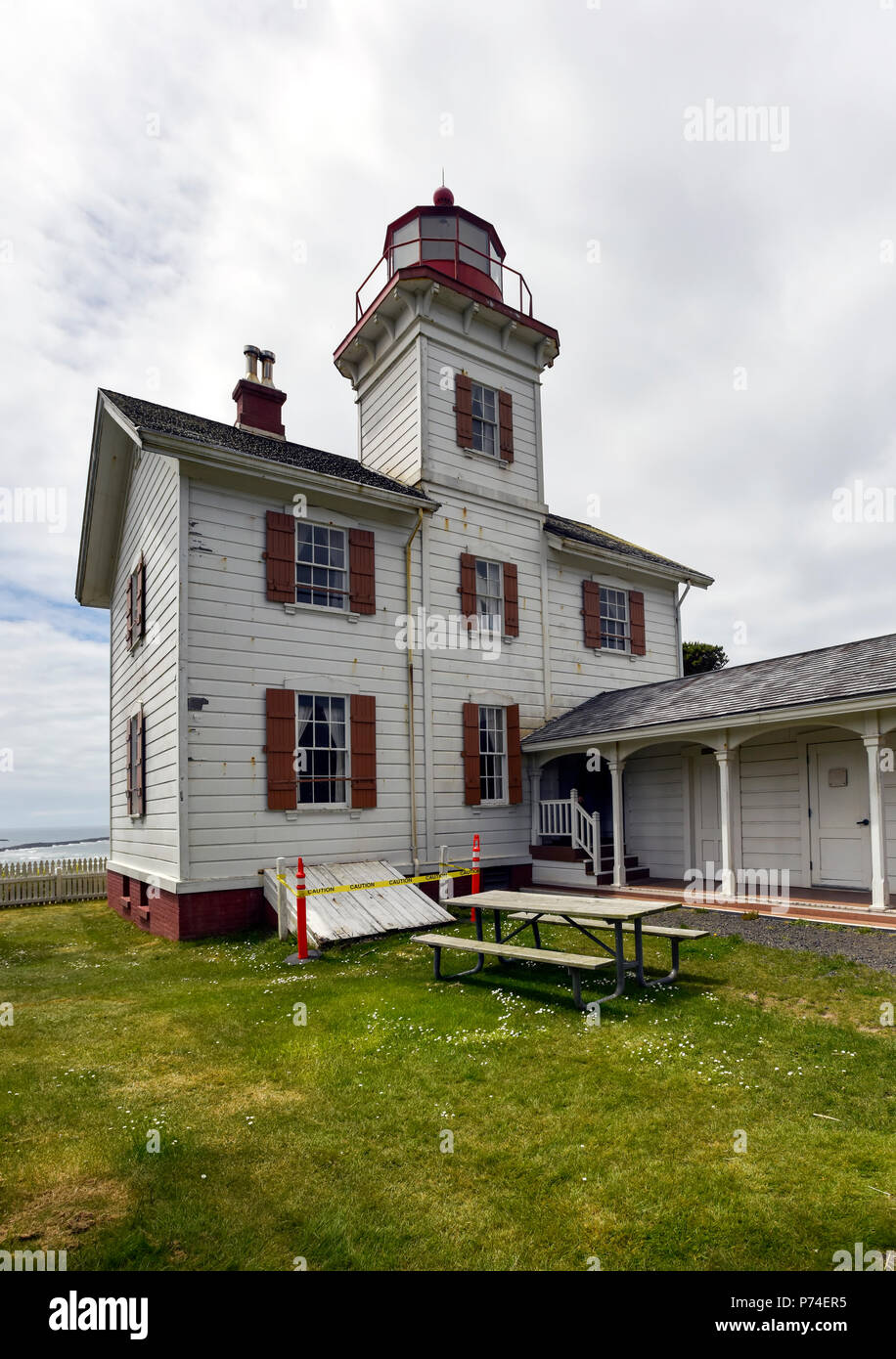 Yaquina Bay Lighthouse, back, rear view, Newport, Oregon Stock Photo
