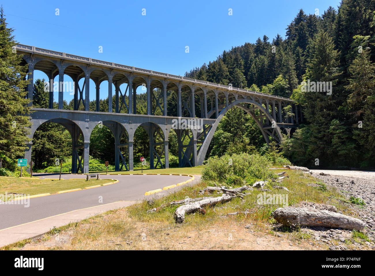 Highway 101 overpass on the Oregon Coast Stock Photo