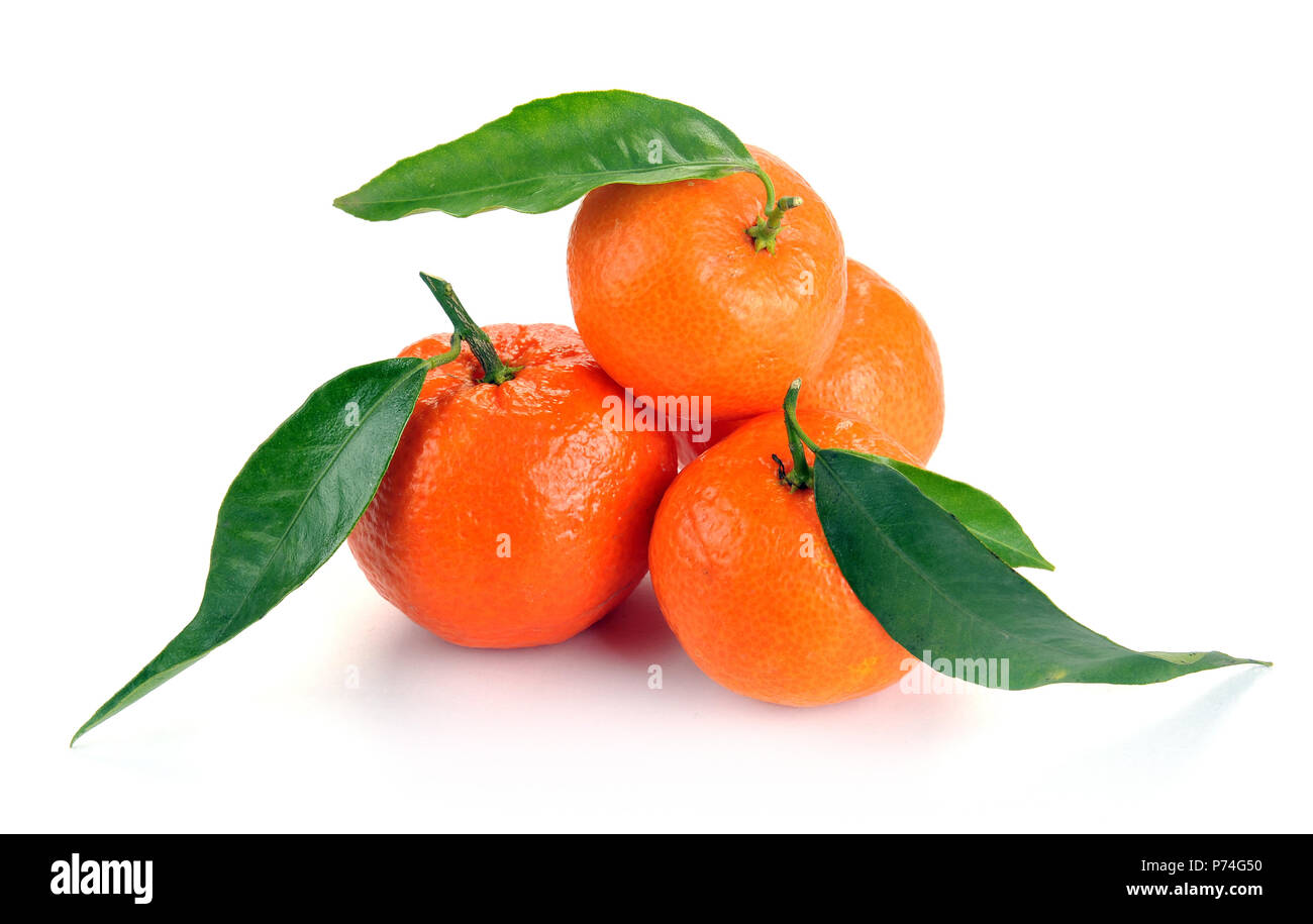 clementines with leaves on a white background Stock Photo Alamy