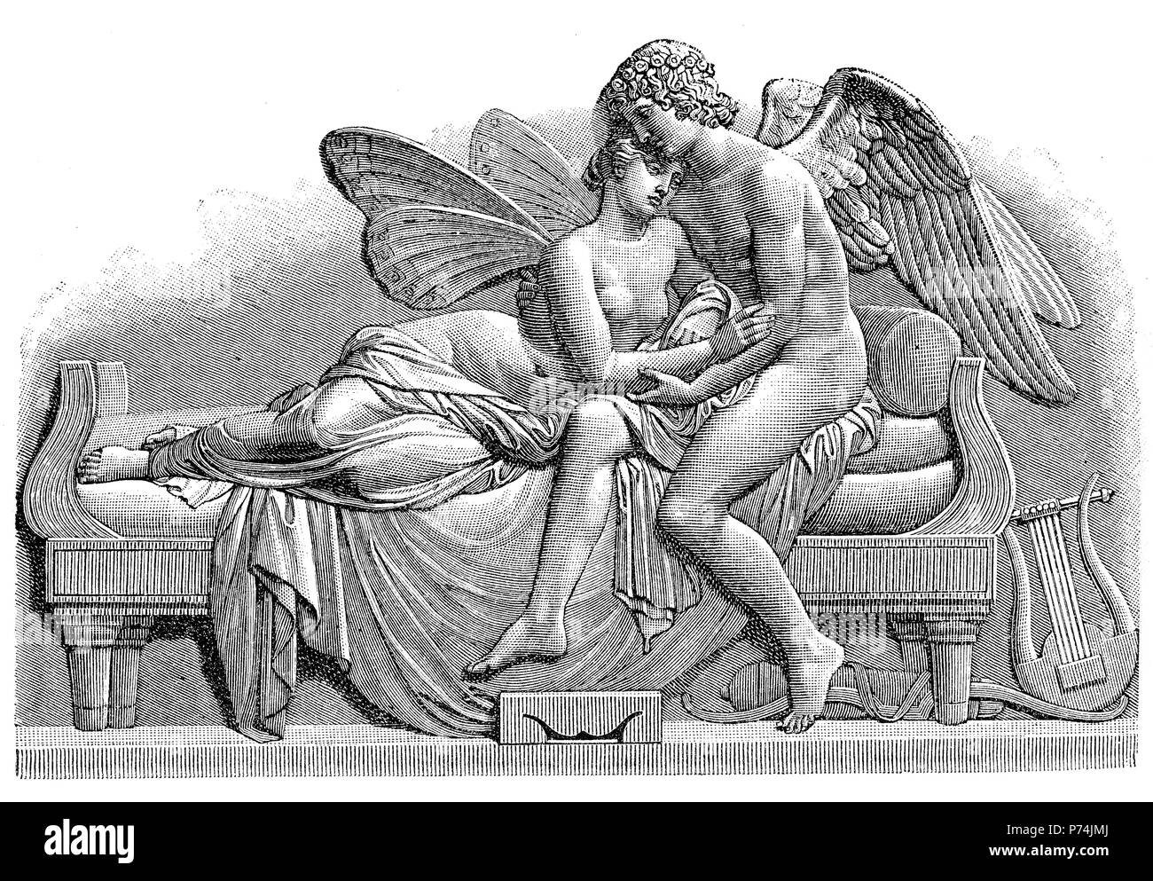 Cupid and Psyche sculpture from John Gibson, digital improved reproduction from an original print from the year 1881 Stock Photo
