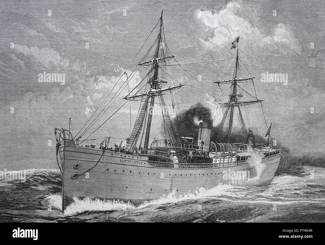 the Garth Castle, new steamer of the castle  line of South African Mail  packets, digital improved reproduction from an original print from the year 1881 Stock Photo