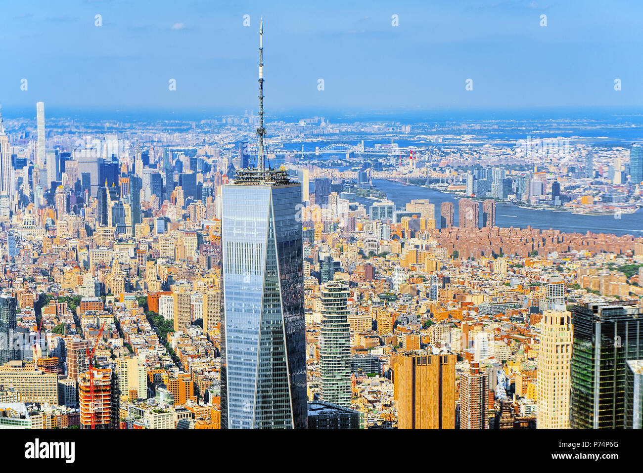 Fly over, view of New York and Manhattan from a bird's eye view Stock ...
