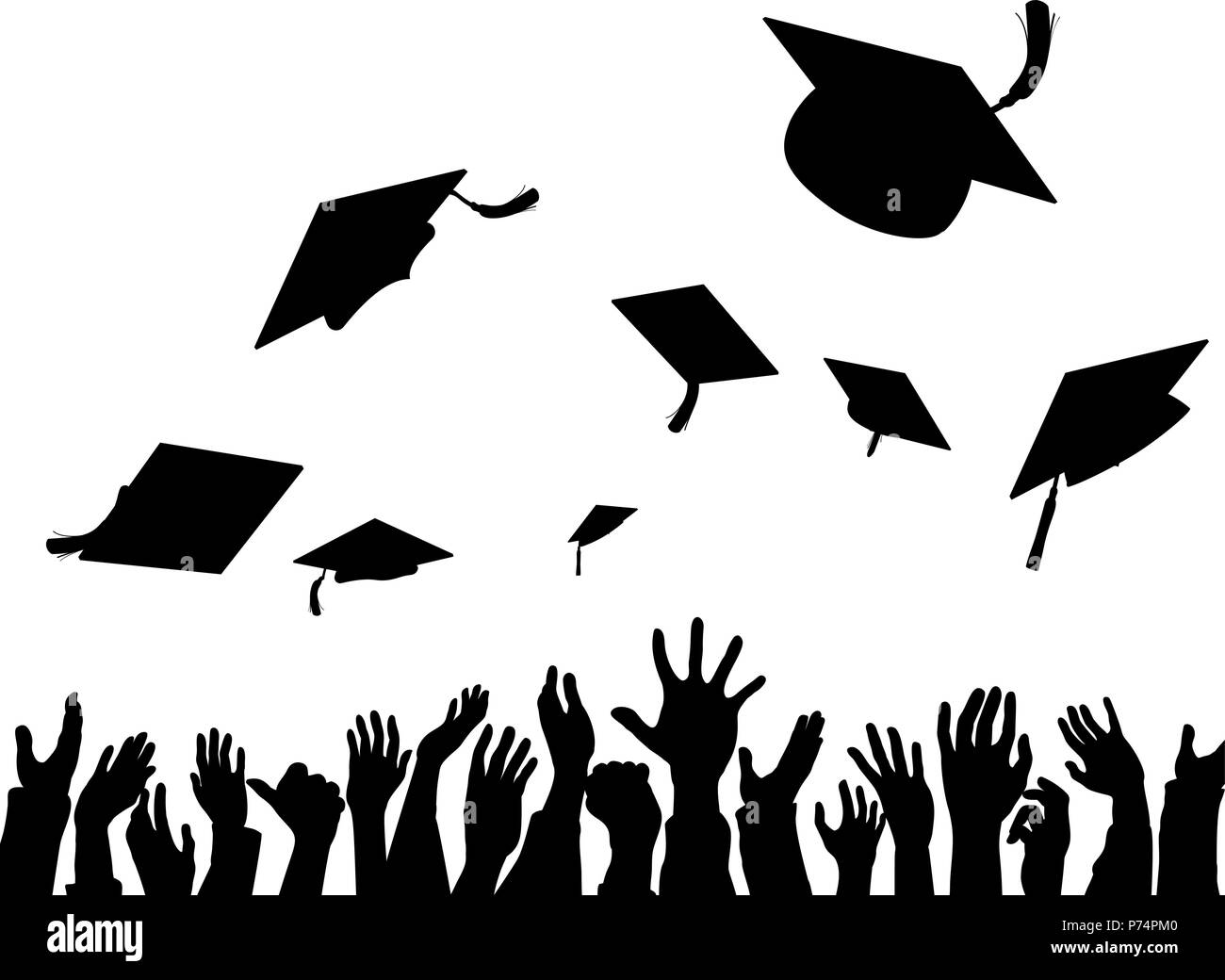 Graduation Convocation Celebration Caps Silhouette Stock Vector