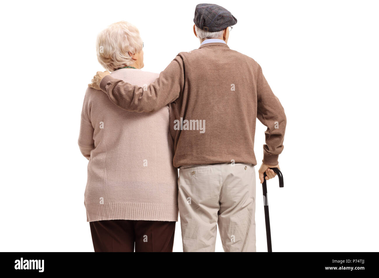 Rear view shot of an elderly couple isolated on white background Stock ...