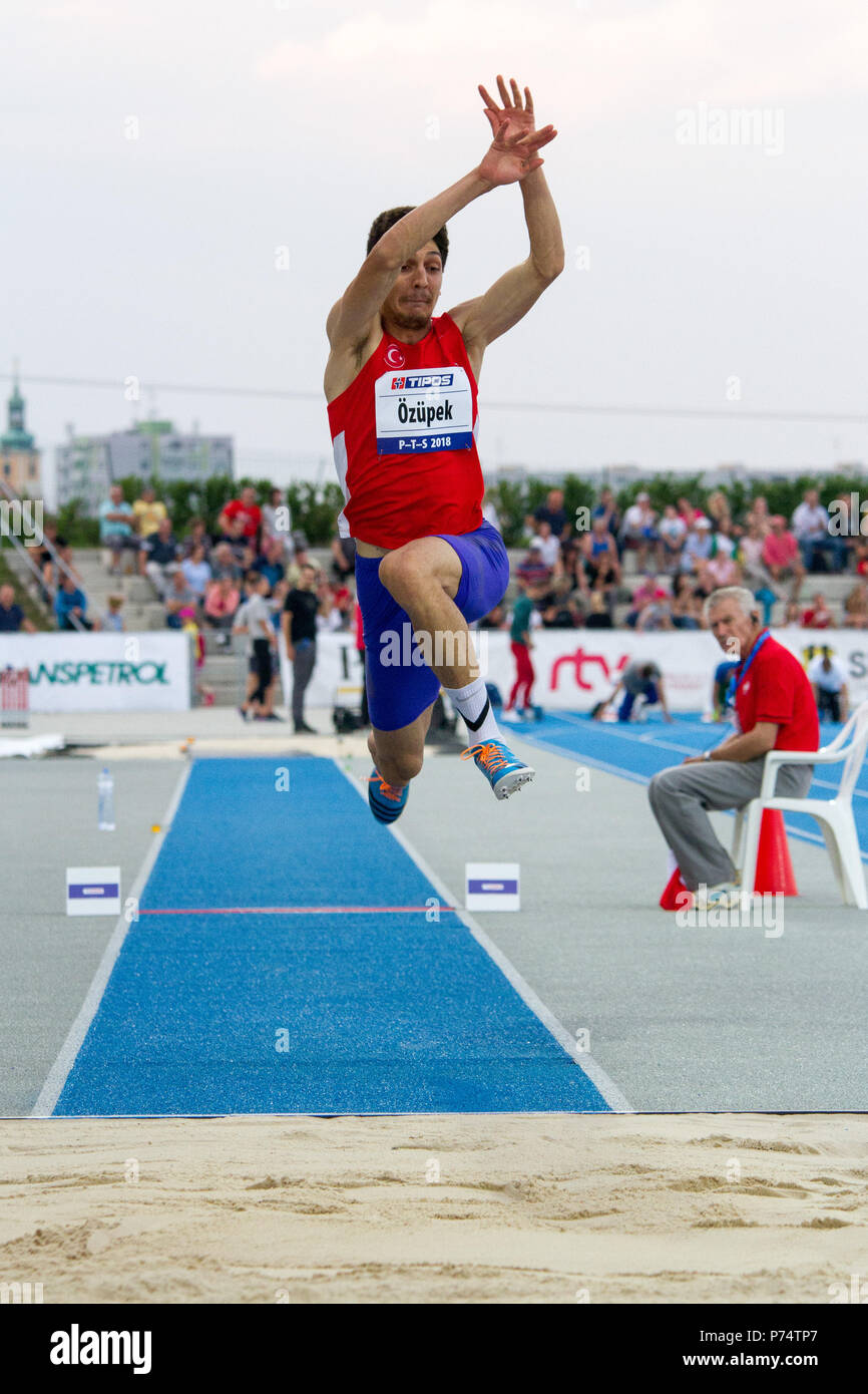Turkish triple jumper Can Özupek competing at the P-T-S athletics meeting in the sports site of x-bionic sphere® in Samorín, Slovakia Stock Photo
