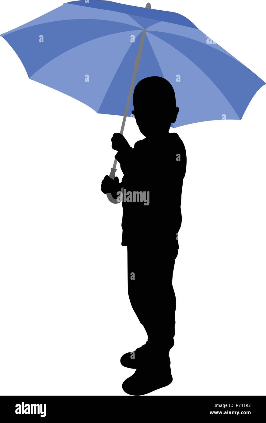 toddler holding umbrella silhouette - vector Stock Vector