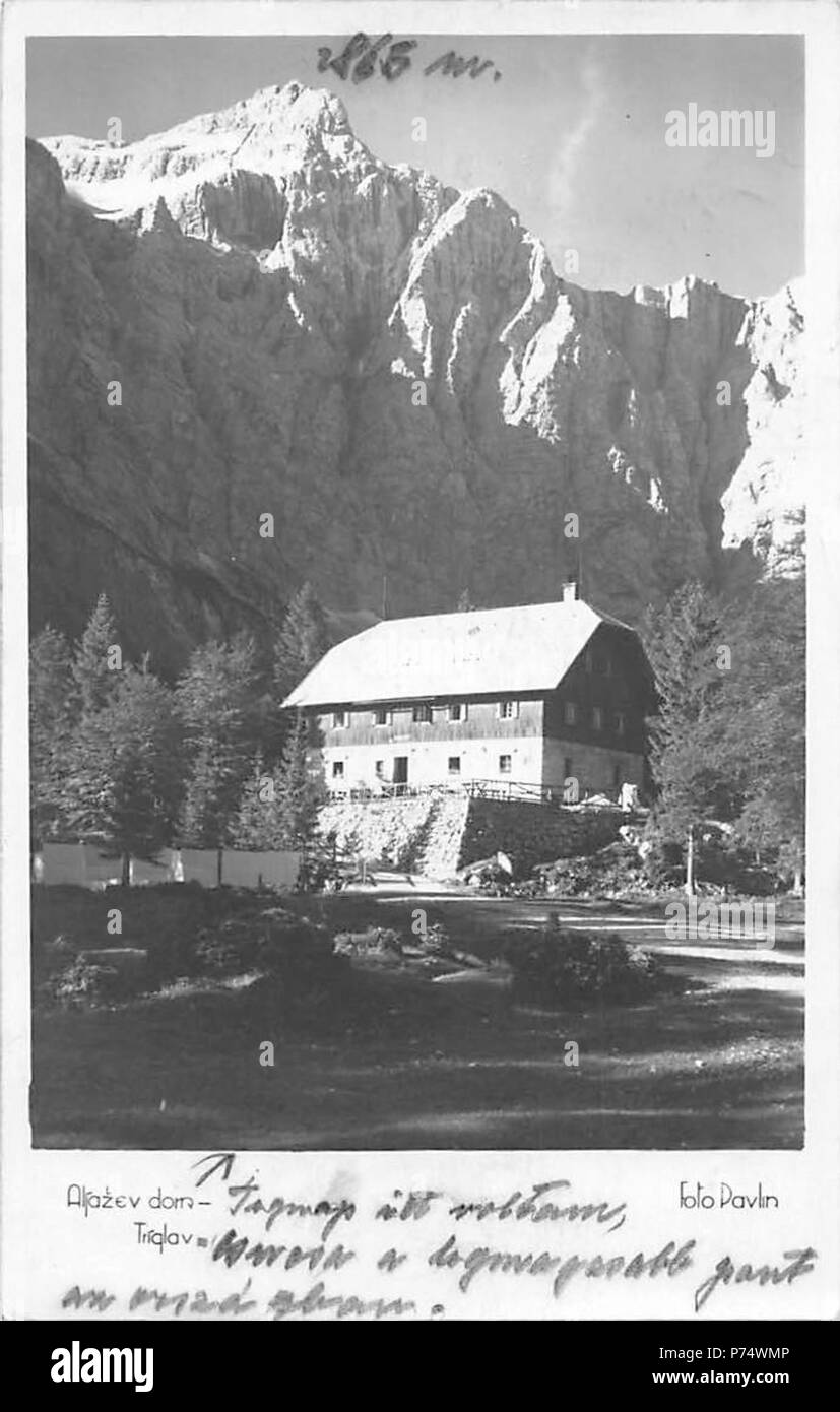41 Postcard of Aljaž Lodge 1938 Stock Photo