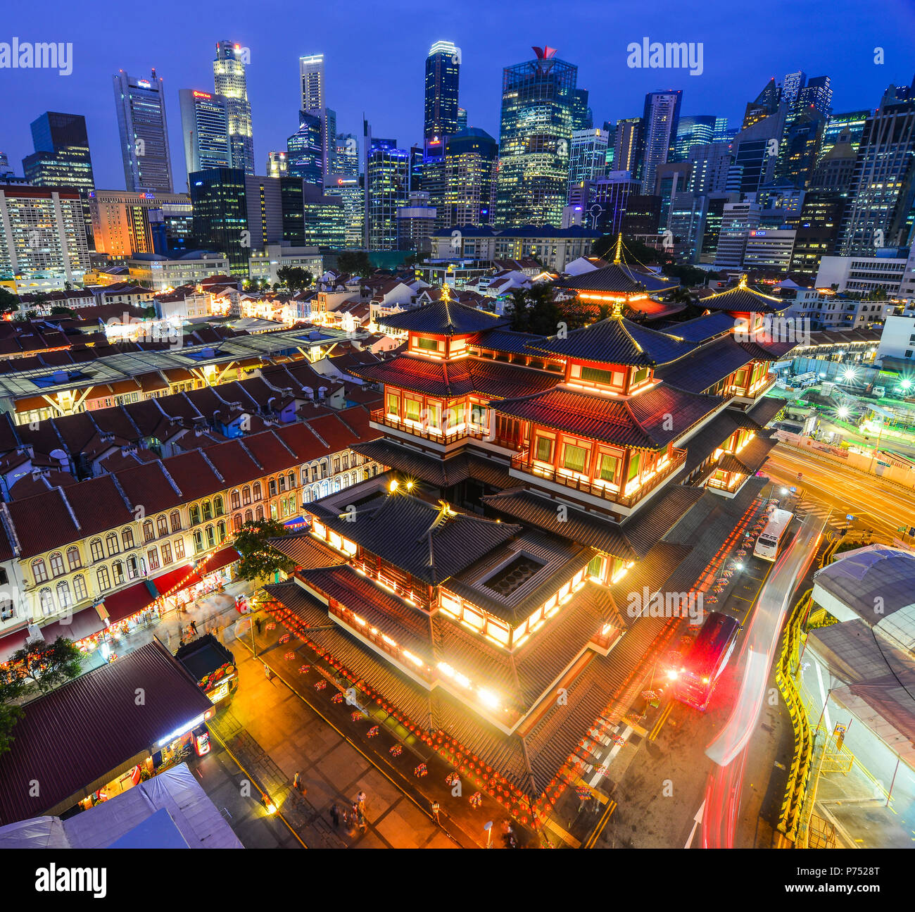 Singapore - Feb 9, 2018. Night scene of the Buddha Tooth Relic ...