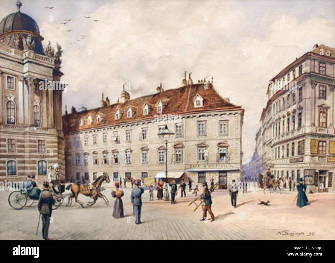 German: Kaiserliche Ausfahrt vor dem Café Griensteidl . 1897 22 Carl Wenzel Zajicek 003 Stock Photo