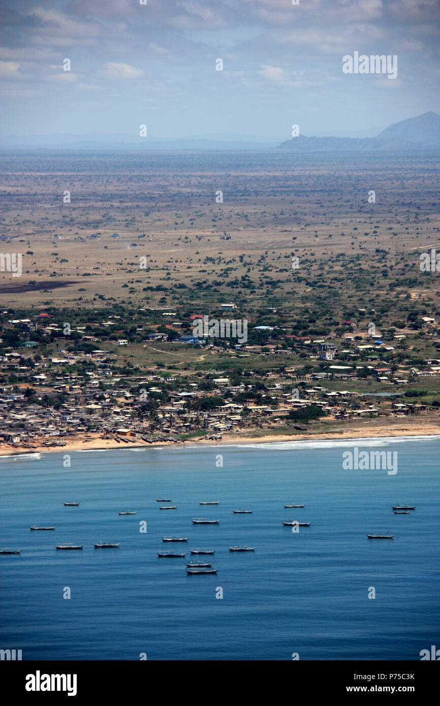 Fishing boats anchored off the shore of Ghana Stock Photo