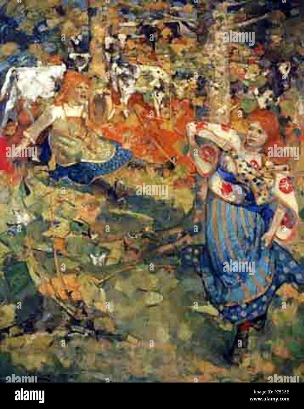 . Summer . Japanese; Glasgow School; butterfly; blouse; girls; chasing; landscape; trees; leaves . 1891 35 Edward Atkinson Hornel - Summer 1891 Stock Photo
