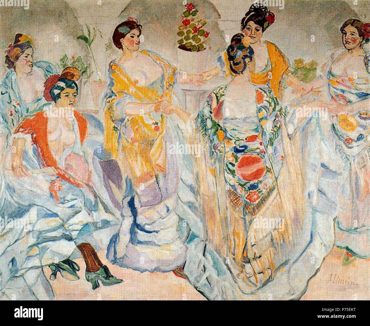 Español: Boceto para el cuadro 'En el patio' (mujeres con mantón de Manila).  . N/A 124 Francisco Iturrino En el patio (apunte Stock Photo - Alamy