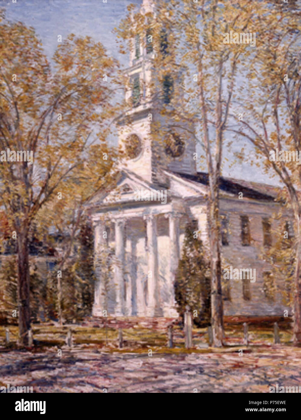 English: Church at Old Lyme — oil on canvas painting by Frederick Childe Hassam, 1906. Parrish Art Museum, Southampton, NY  . 1906 124 Frederick Childe Hassam, Church at Old Lyme, 1906. Oil on canvas. Parrish Art Museum, Southampton, NY Stock Photo