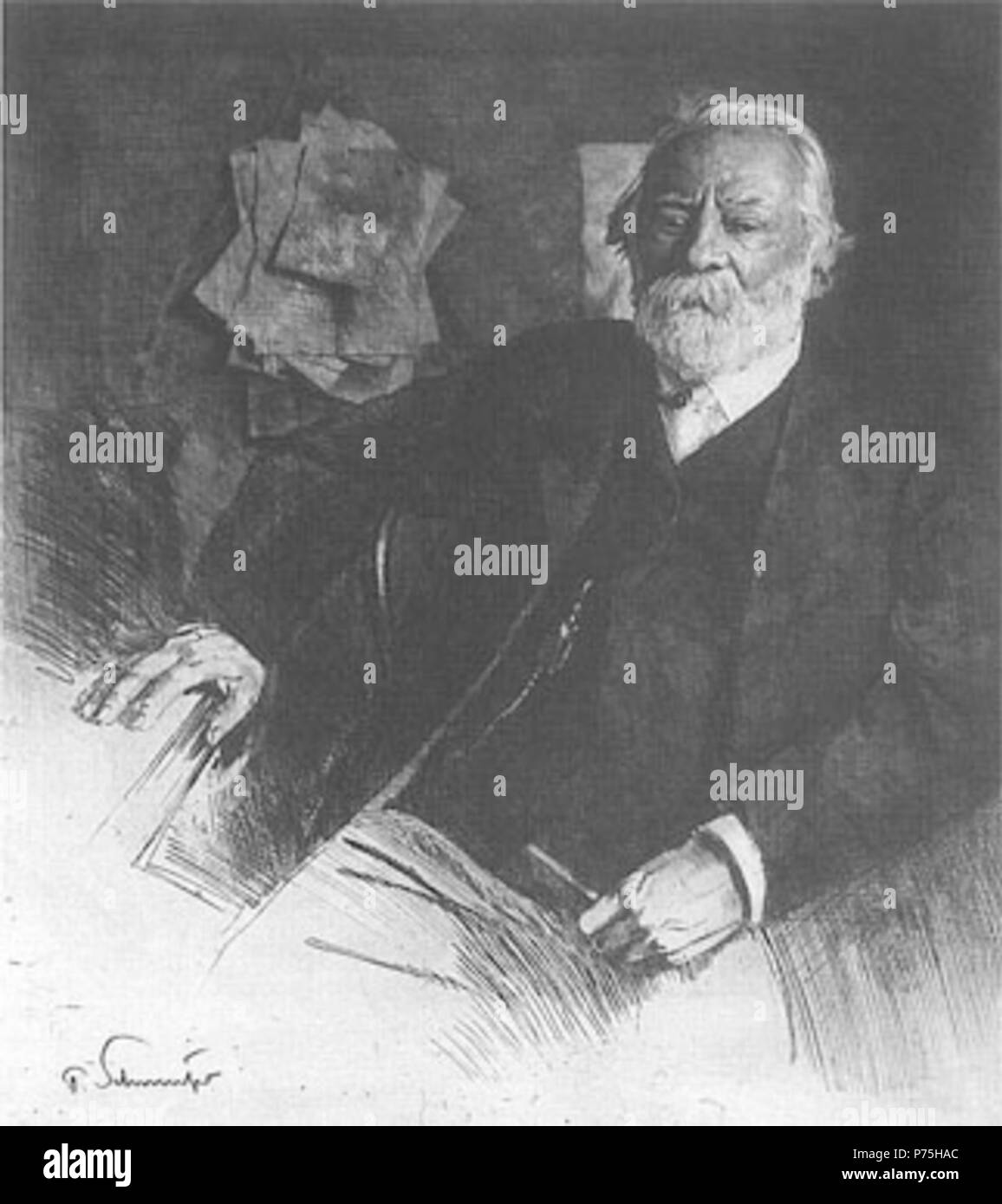 English: Engraved portrait of pianist Theodor Leschetizky (1830—1915) . 1911 210 Schmutzer-Lescheticky Stock Photo