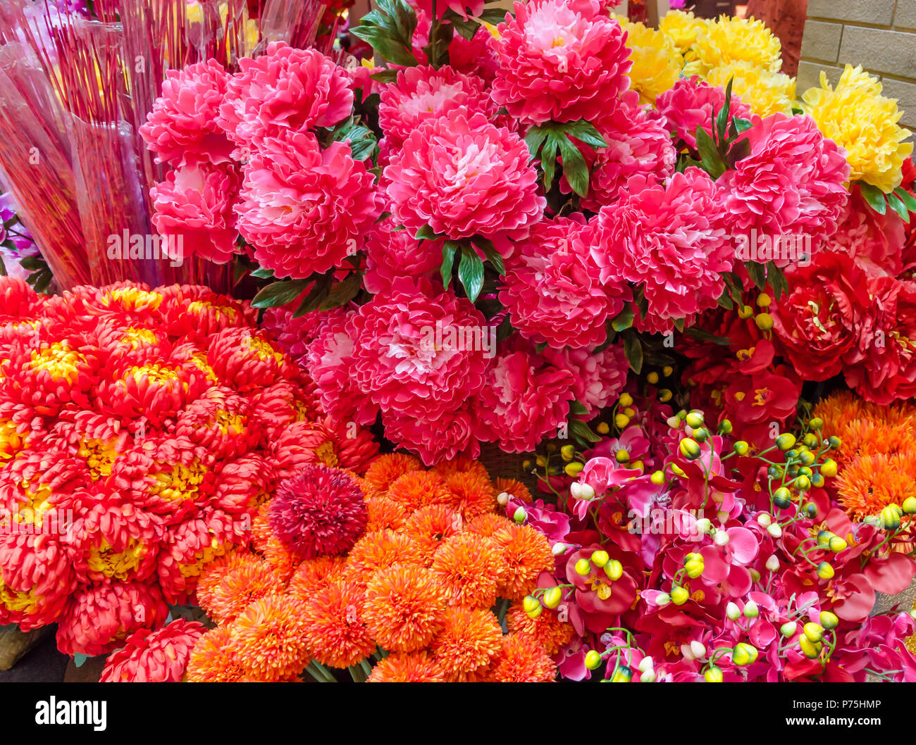 Different type of colorful flowers decorating for Chinese New Year