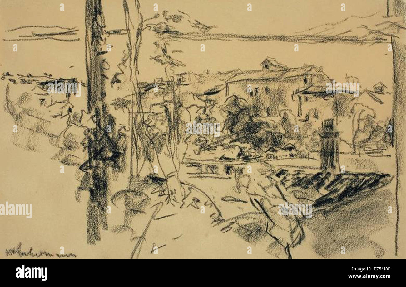 Am Luganer See. 1902. Kreide auf Papier (aus einem Zeichenblock). 14,1 x 21,4 cm . 1902 164 Max Liebermann Am Luganer See Stock Photo