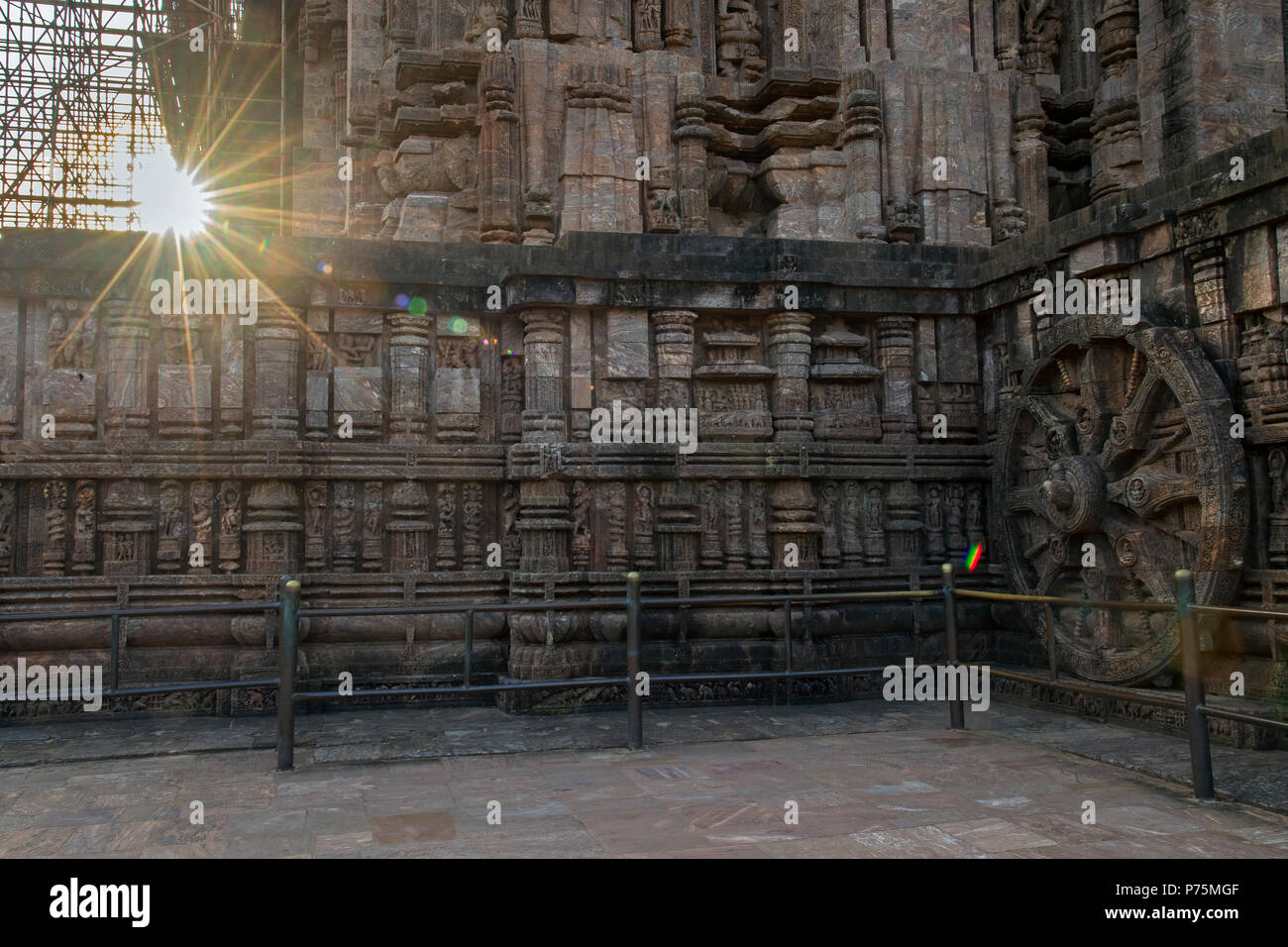 The image of Wheel of Chariot in motion at Konark Sun Temple in Odisha, India Stock Photo