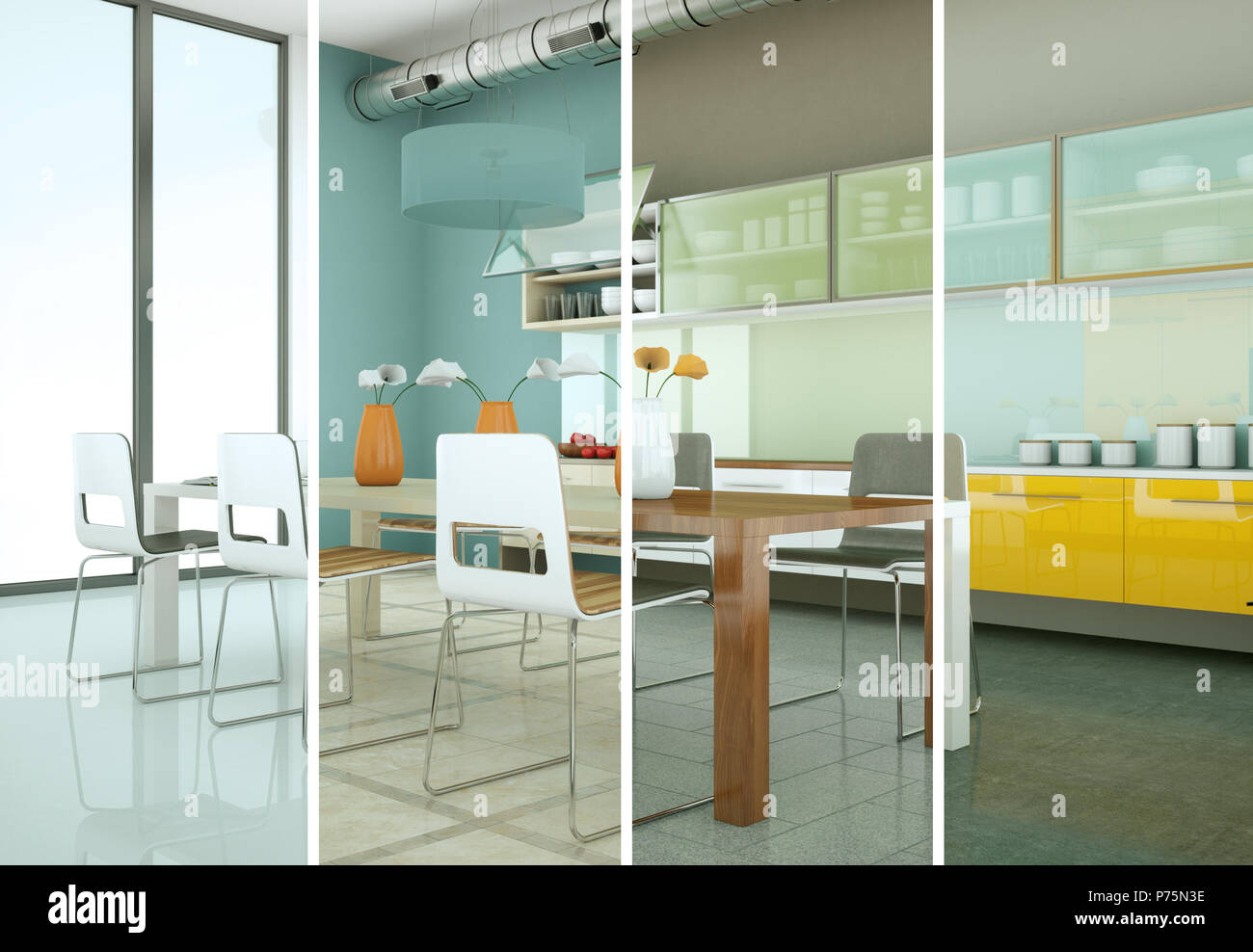 Splitted color variations of a modern kitchen with a beautiful design ...