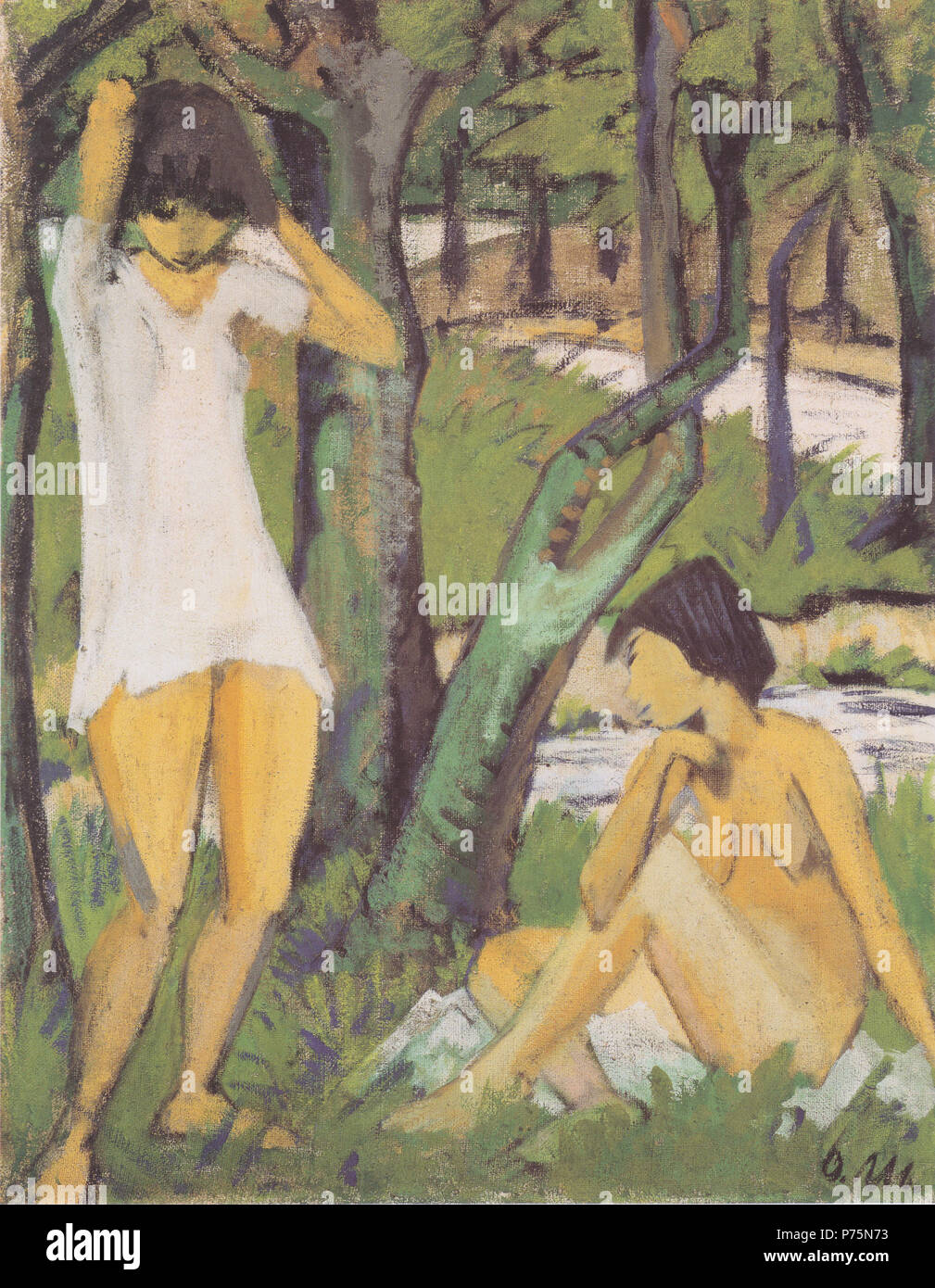 175 Otto Mueller - Zwei badende Mädchen (Mädchen im Hemd) Stock Photo