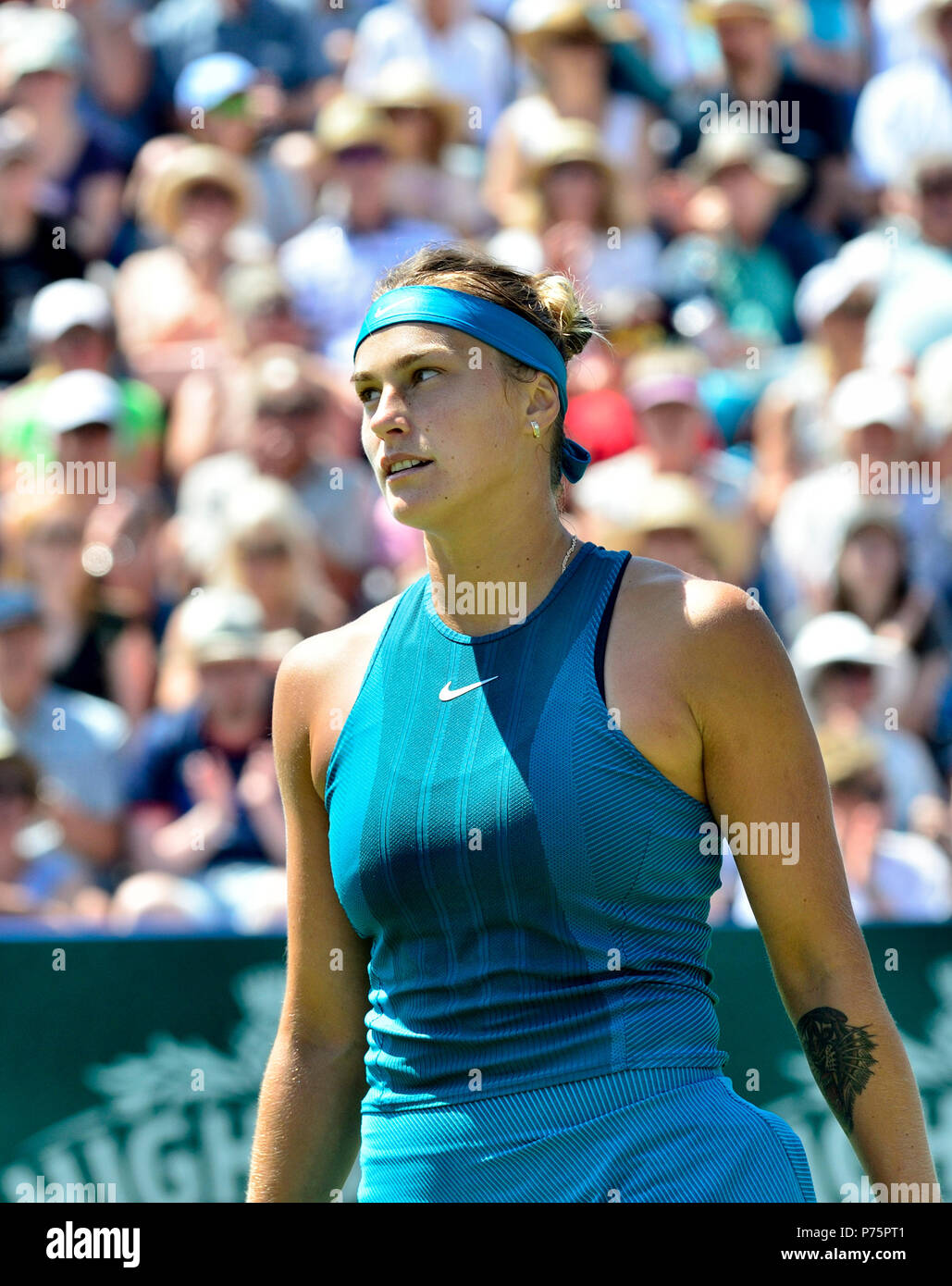 Aryna Sabalenka (BLR) playing in the final of the Nature Valley International, Eastbourne 30th June 2018 Stock Photo