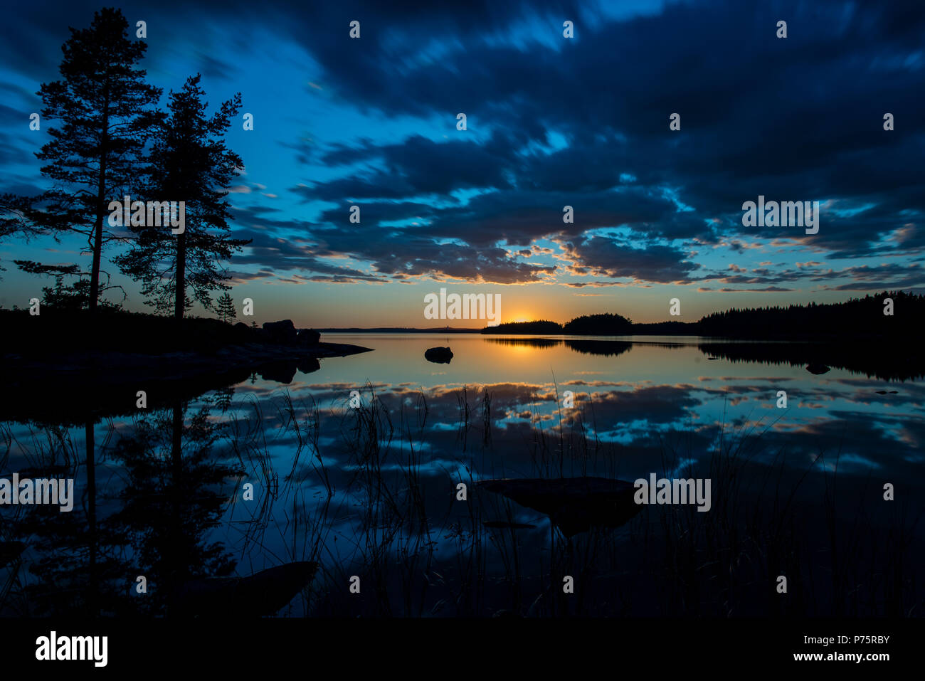 Beautiful sunset over the lake Yngen Stock Photo