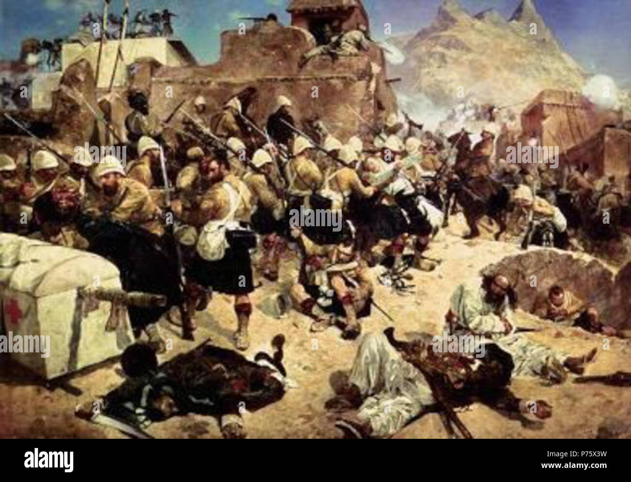 English: Second Anglo-Afghan War Polski: Druga wojna anglo-afgaska. Late 19th century 150 Kandahar 92nd Highlanders Stock Photo