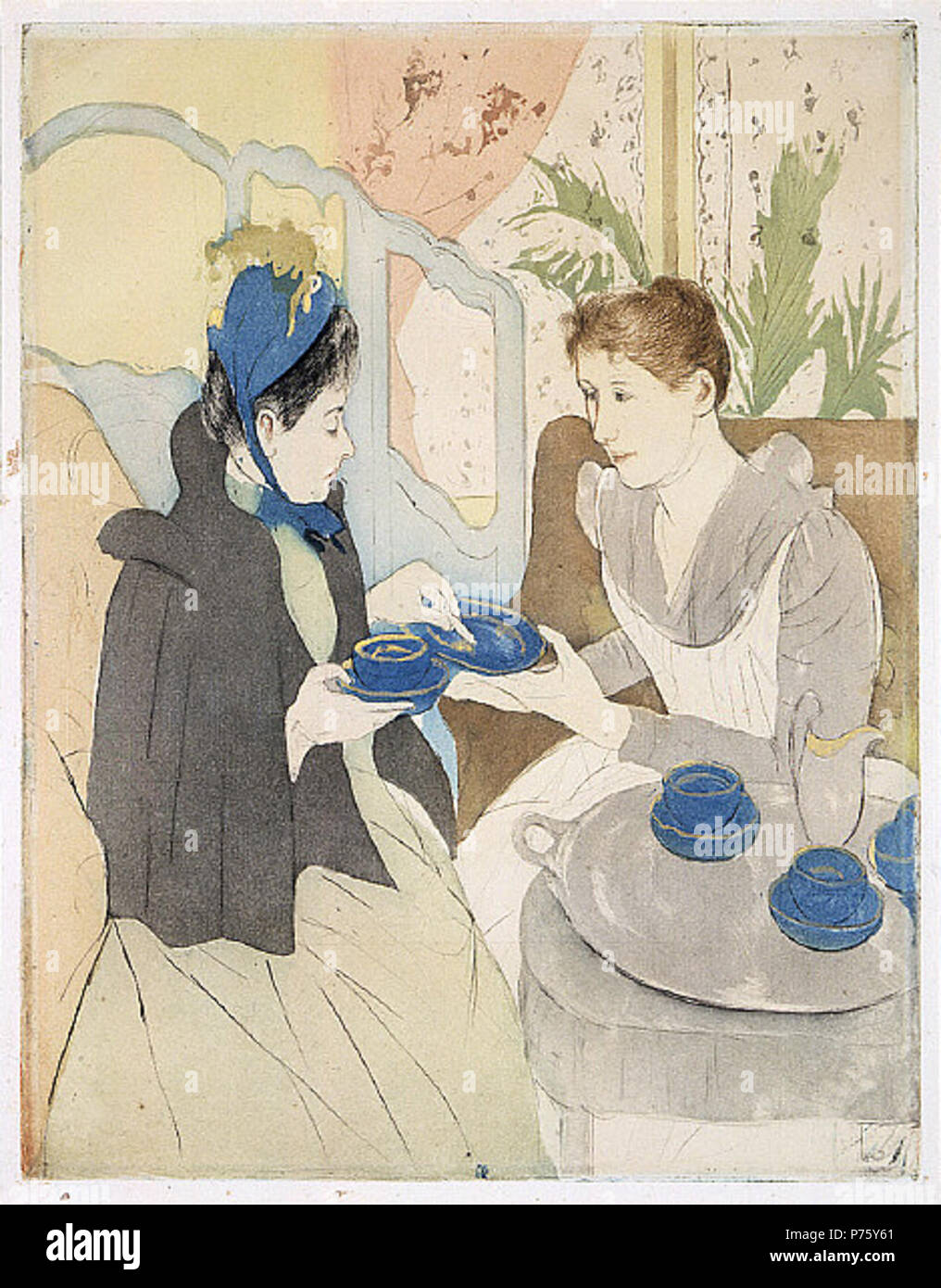 Afternoon Tea Party. Drypoint, color aquatint, and gold paint, 17 x 12 ...