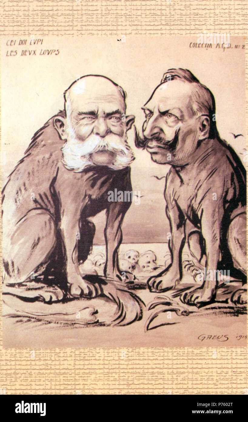 Român: Cei doi lupi (Frantz Iosef i Wilhelm al II-lea) . Unknown date 171 NSPetrescuGaina - Antirazboinica (9) Stock Photo