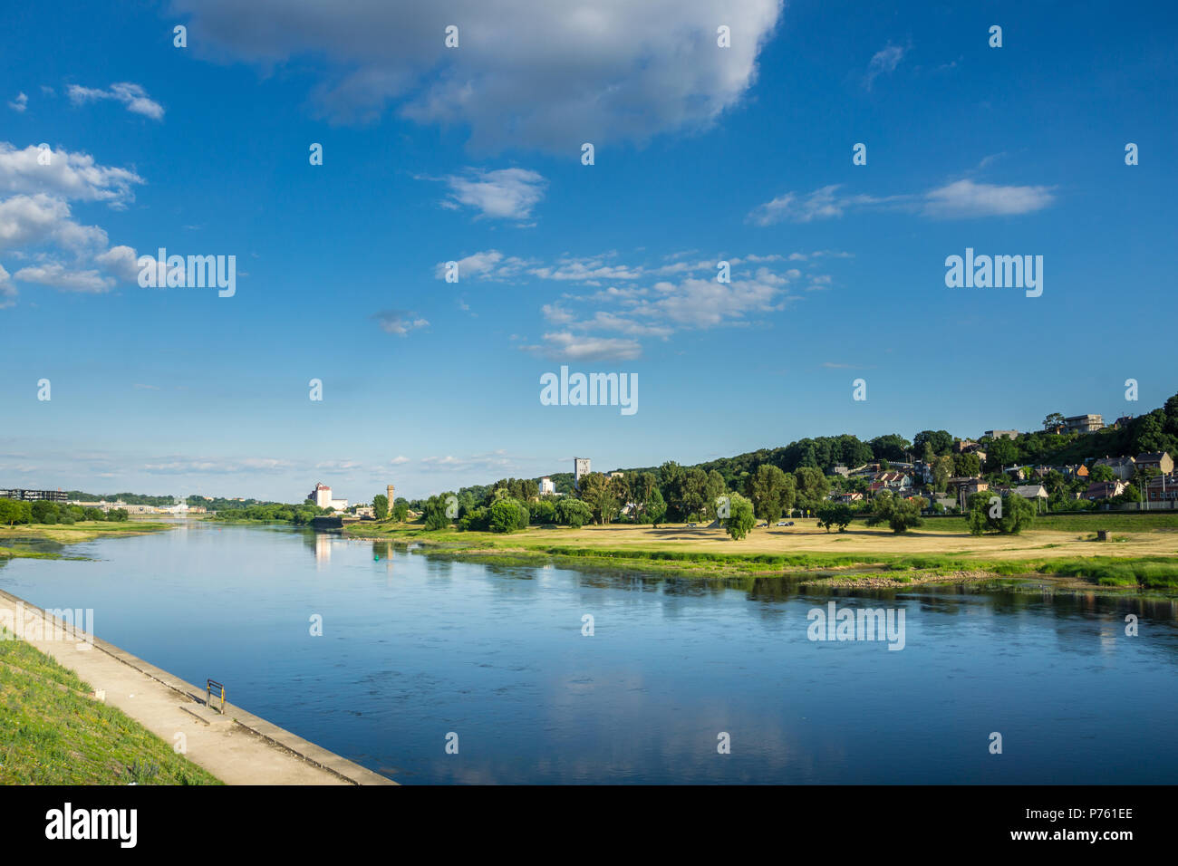 Lithuania, Sky and houses reflecting in river of Kaunas Stock Photo