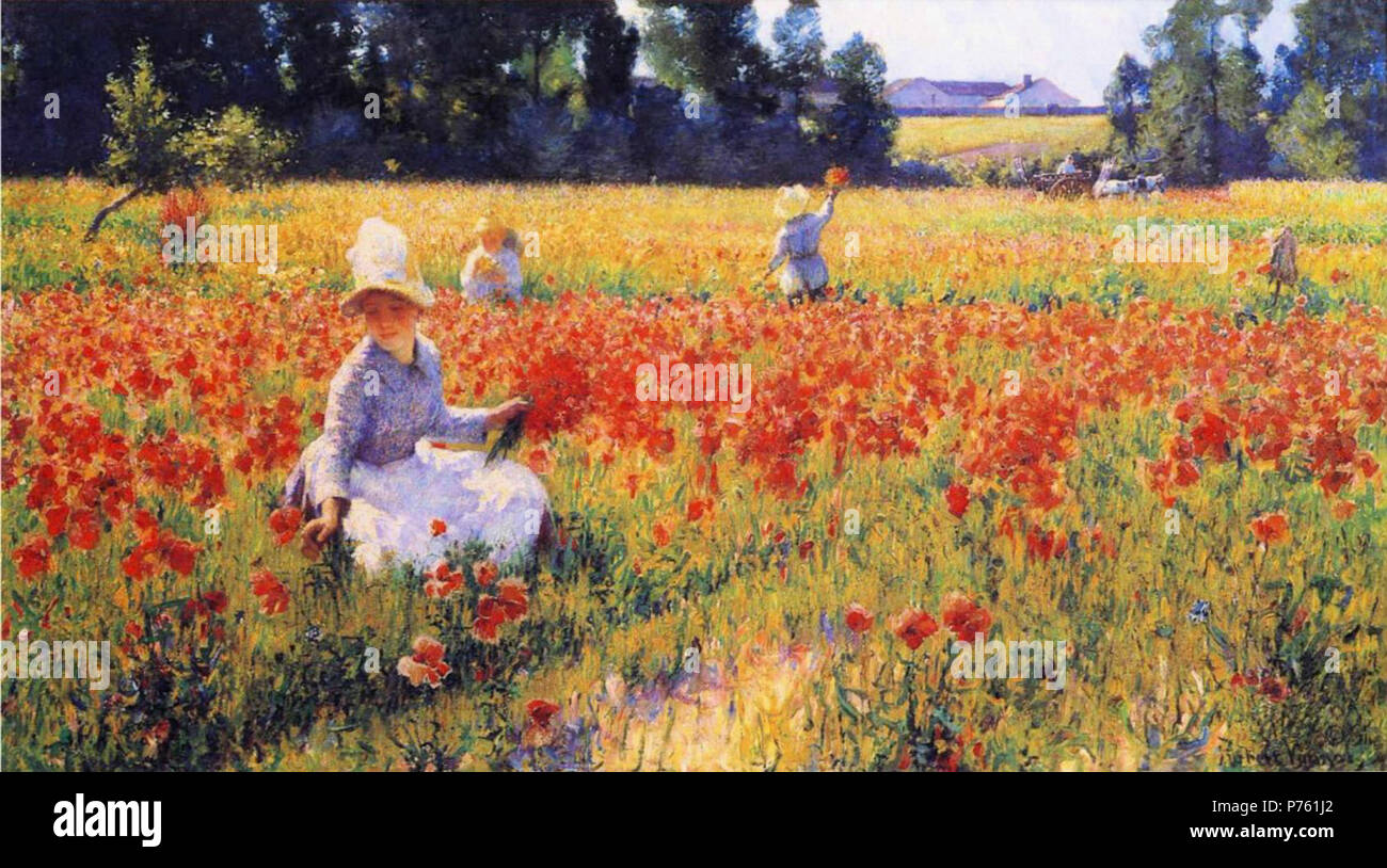 .  English: In Flanders Field-Where Soldiers Sleep and Poppies Grow, Poppies Français : Coquelicots  1890 203 Robert Vonnoh - Coquelicots Stock Photo