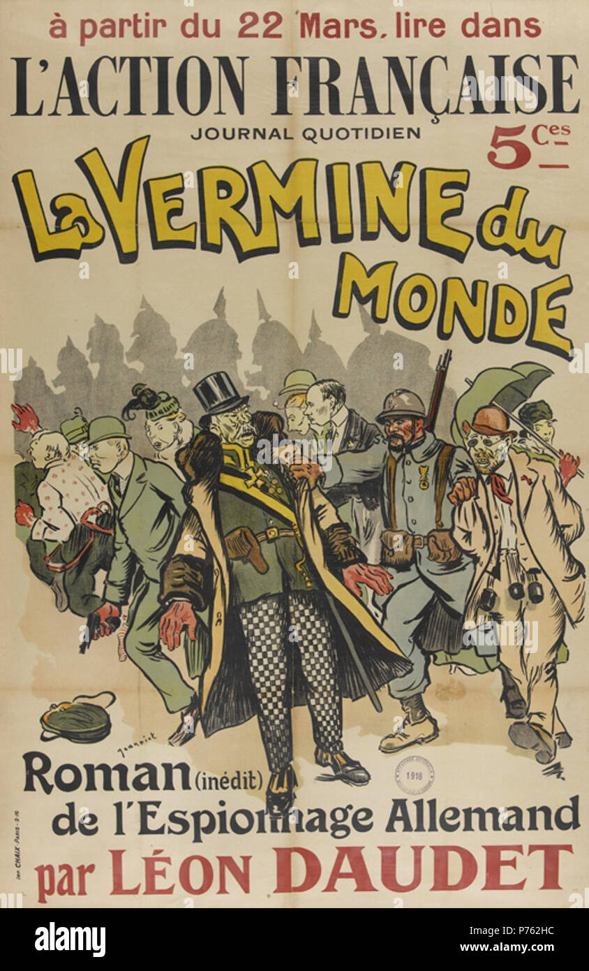 Deutsch: 'La Vermine du Monde, Léon Daudet'. Farblithografie, 120,5 x 80 cm . circa 1916 189 Poster La Vermine du Monde Stock Photo
