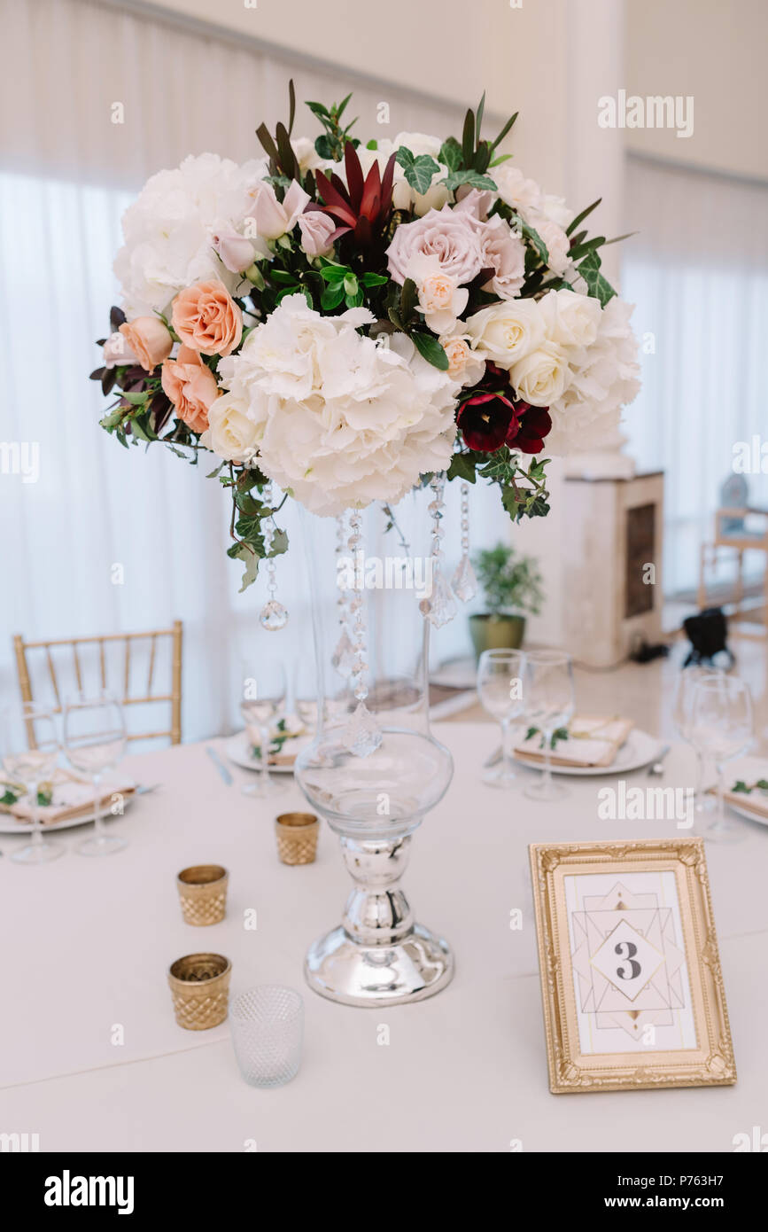 Magnificent Volume Bouquets Of Flowers In High Glass Vases