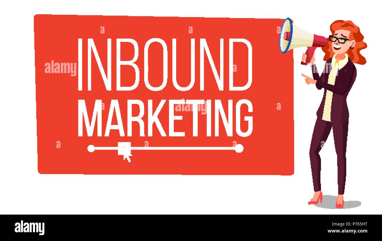 Inbound Marketing Banner Vector Female With Megaphone Place For