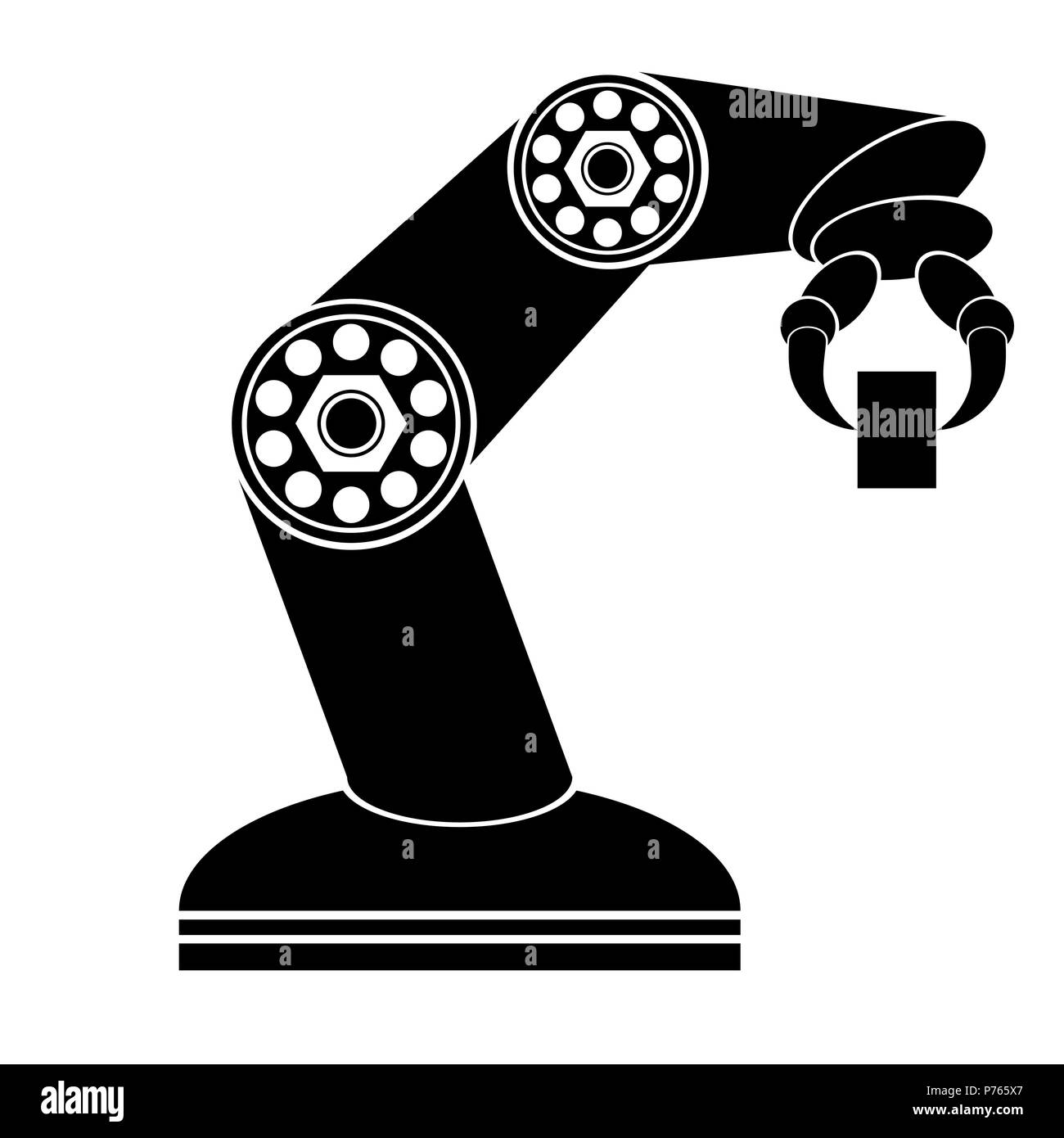 Robotic Production Line. Industrial Mechanical Robot Arm. Stock Vector