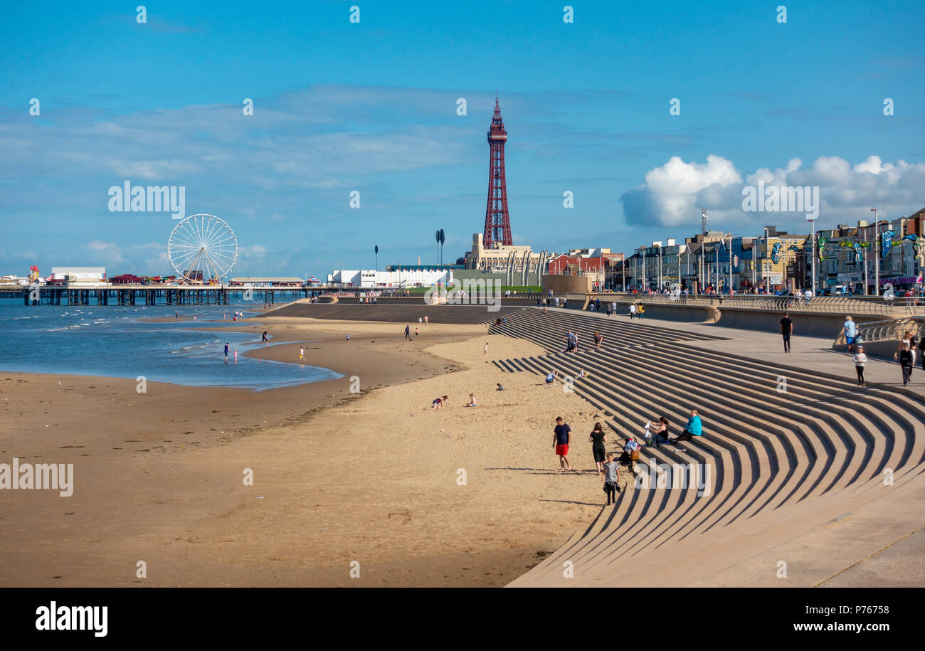 Blackpool beach looking towards the Tower Stock Photo