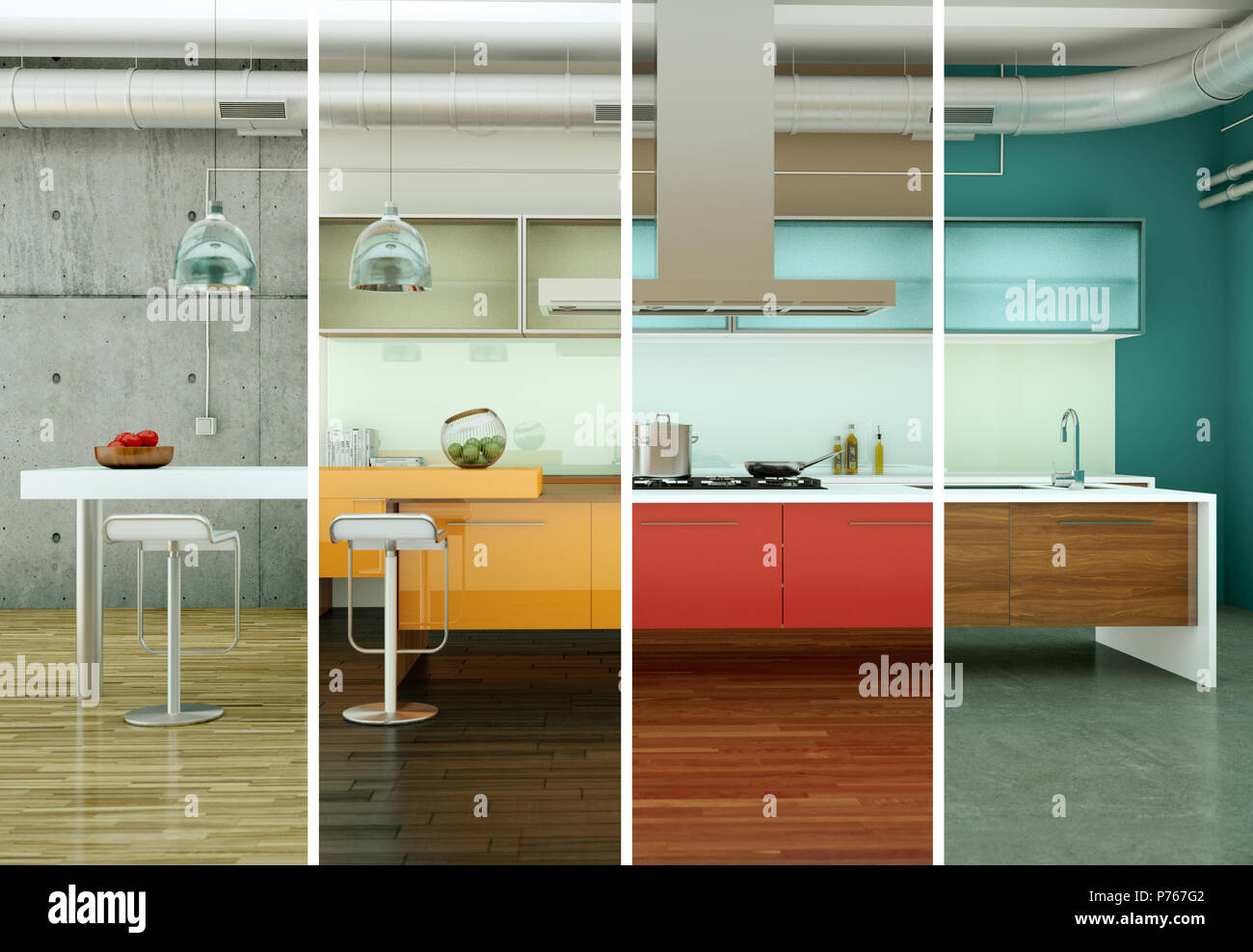 Splitted color variations of a modern kitchen with a beautiful design ...