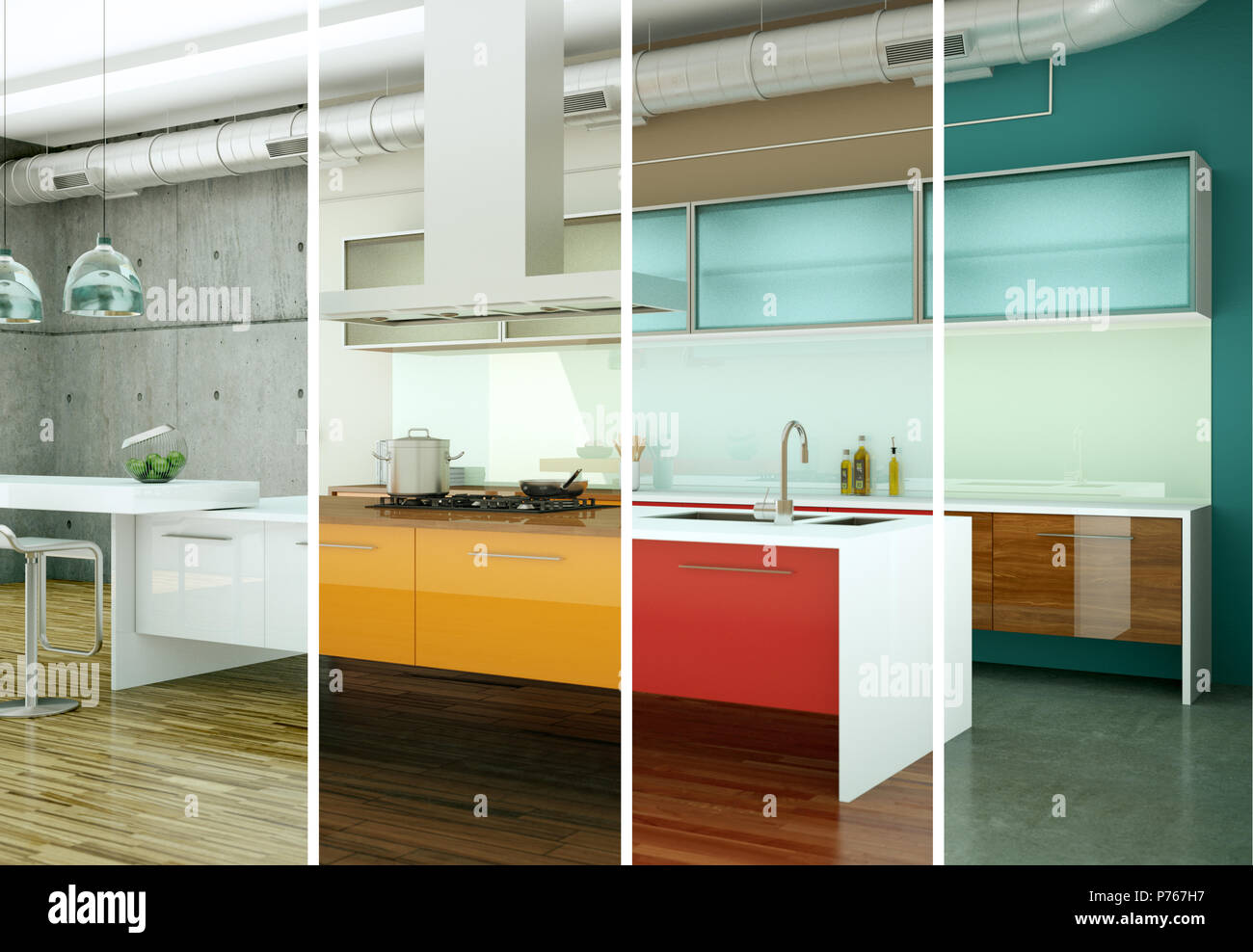 Splitted color variations of a modern kitchen with a beautiful design ...