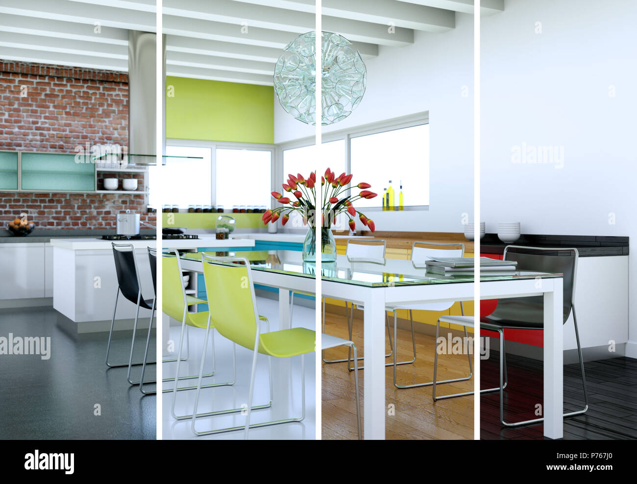 Splitted color variations of a modern kitchen with a beautiful design ...