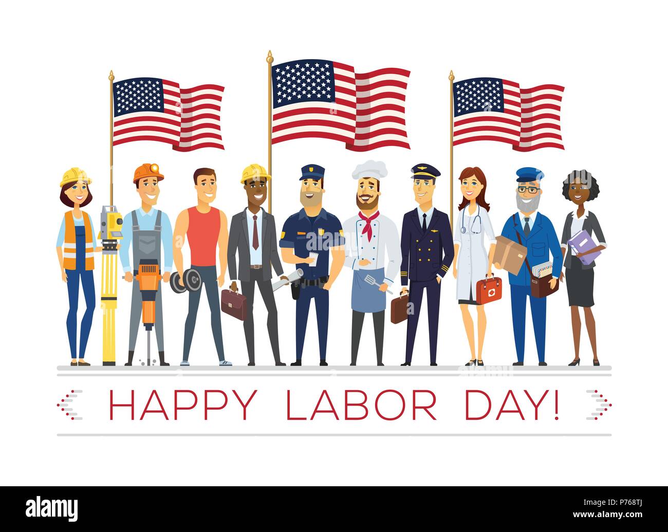 Happy labor day modern vector colorful illustration on white