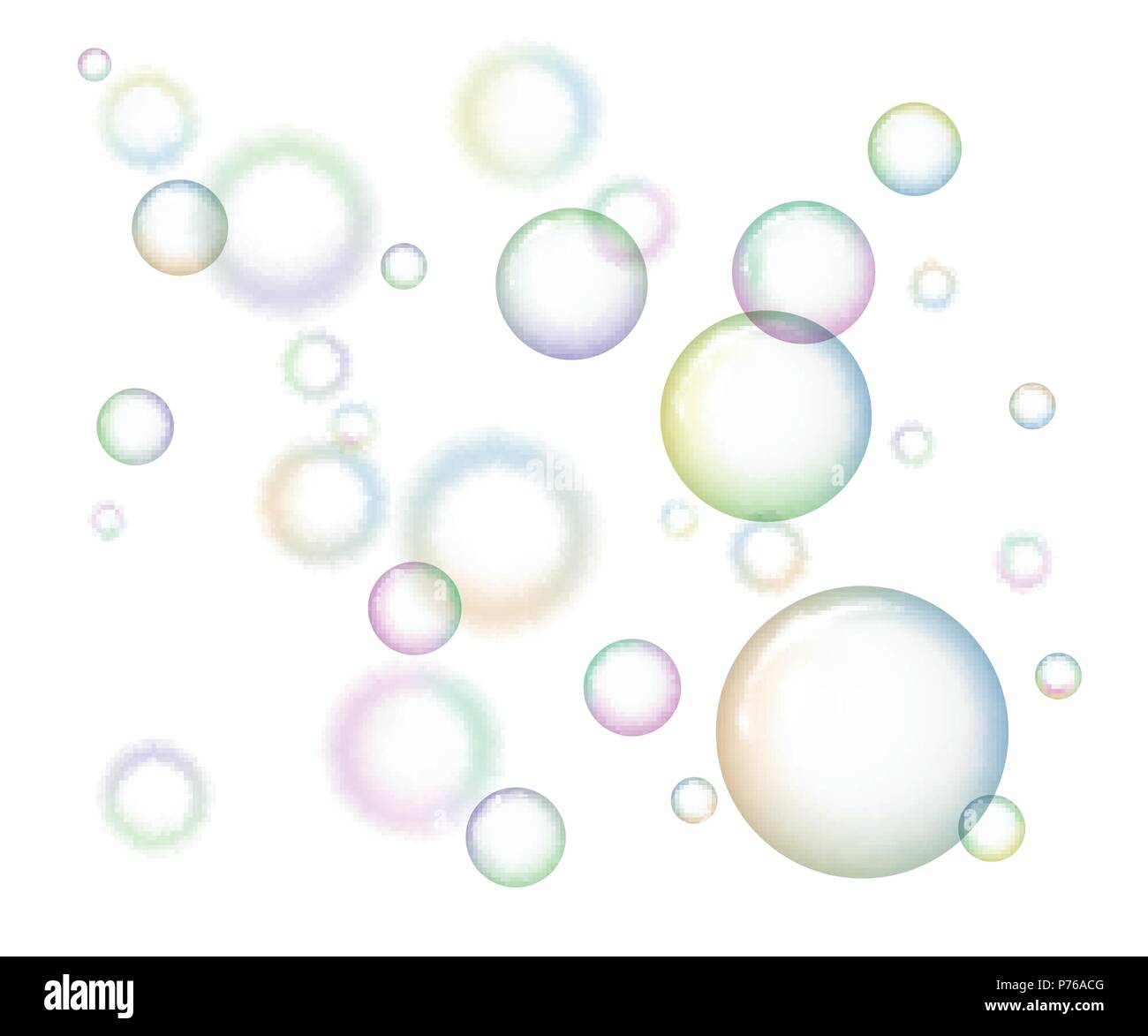 Group of soap bubbles on white background Stock Vector