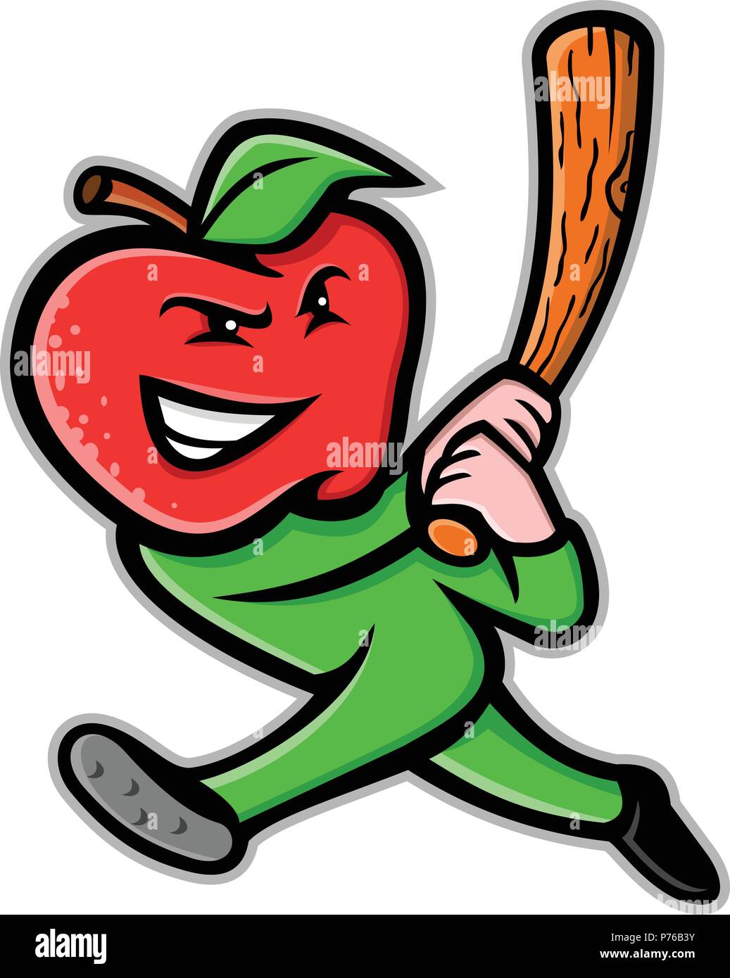 Mascot icon illustration of an apple, a sweet, edible fruit produced by  apple trees, as baseball player batting with baseball bat viewed from side  on Stock Vector Image & Art - Alamy