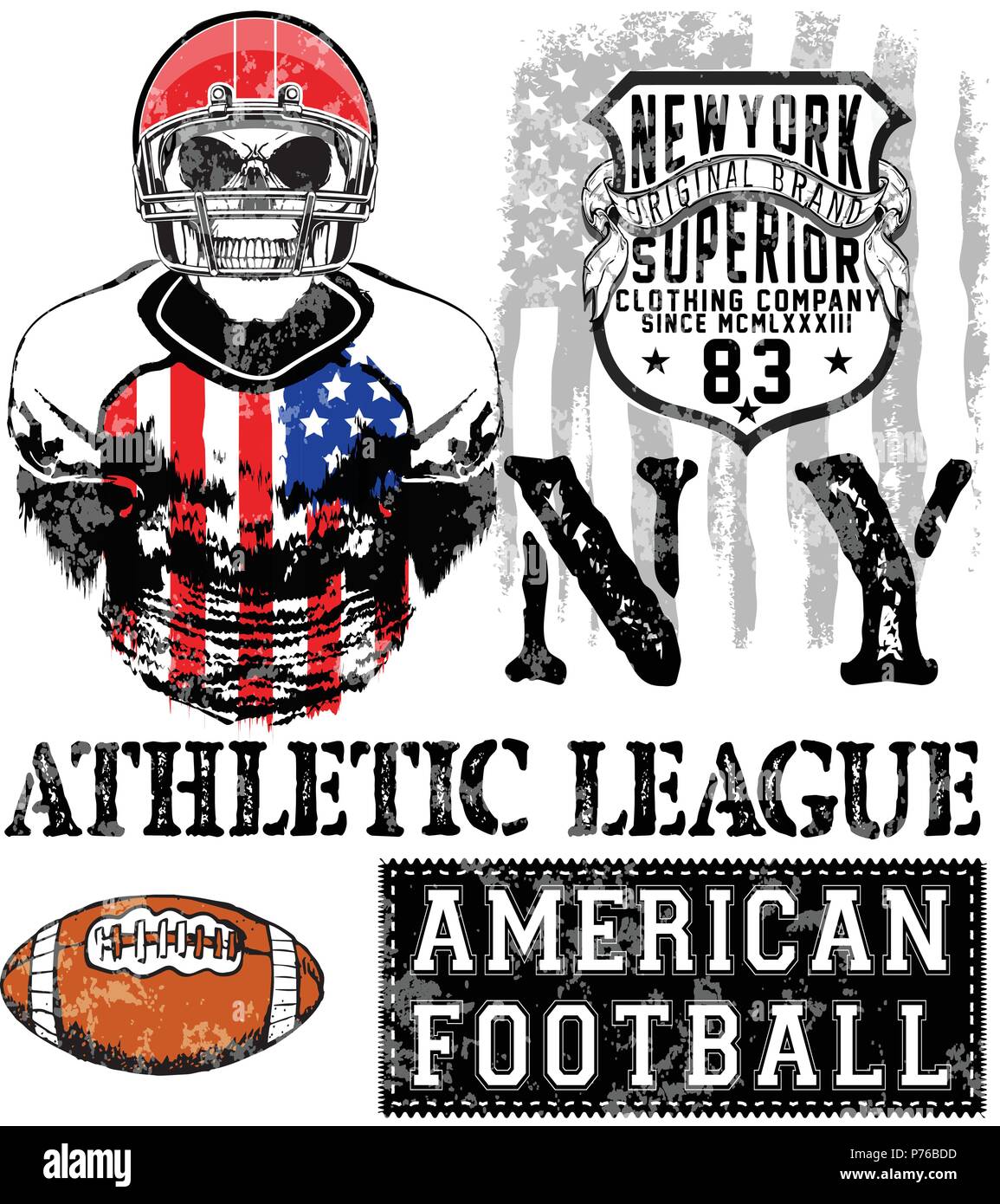 American football - Vintage vector print for boy sportswear in custom colors Stock Vector