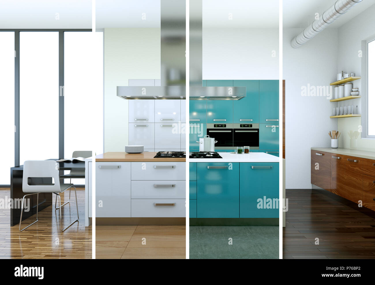 Splitted color variations of a modern kitchen with a beautiful design ...