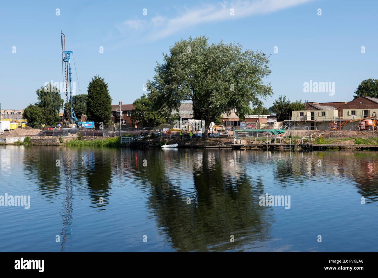 Reflections of Construction in the River Trent at Colwick in Nottingham, Nottinghamshire England
