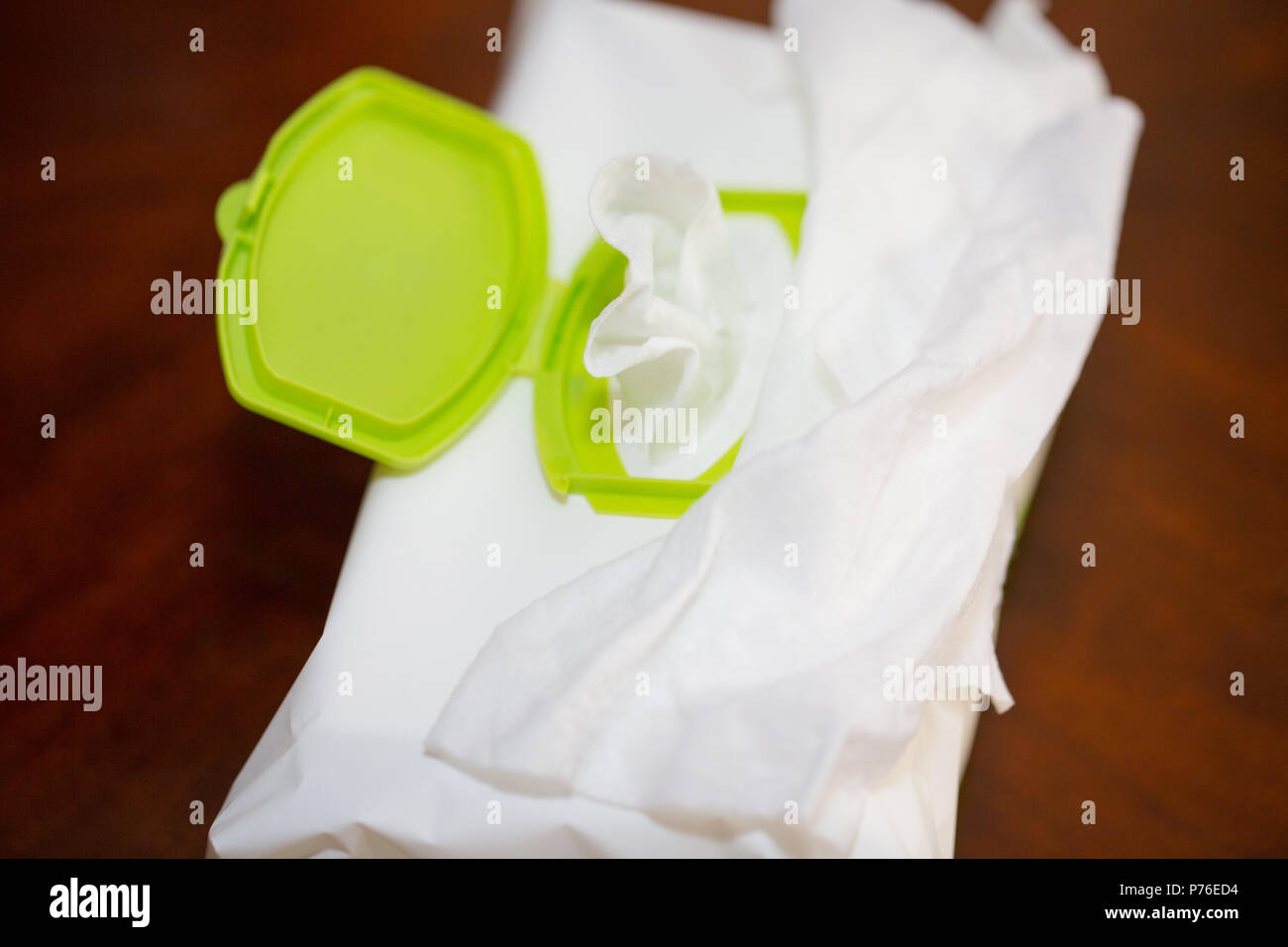 Wet wipes in package box, with clipping path. Stock Photo
