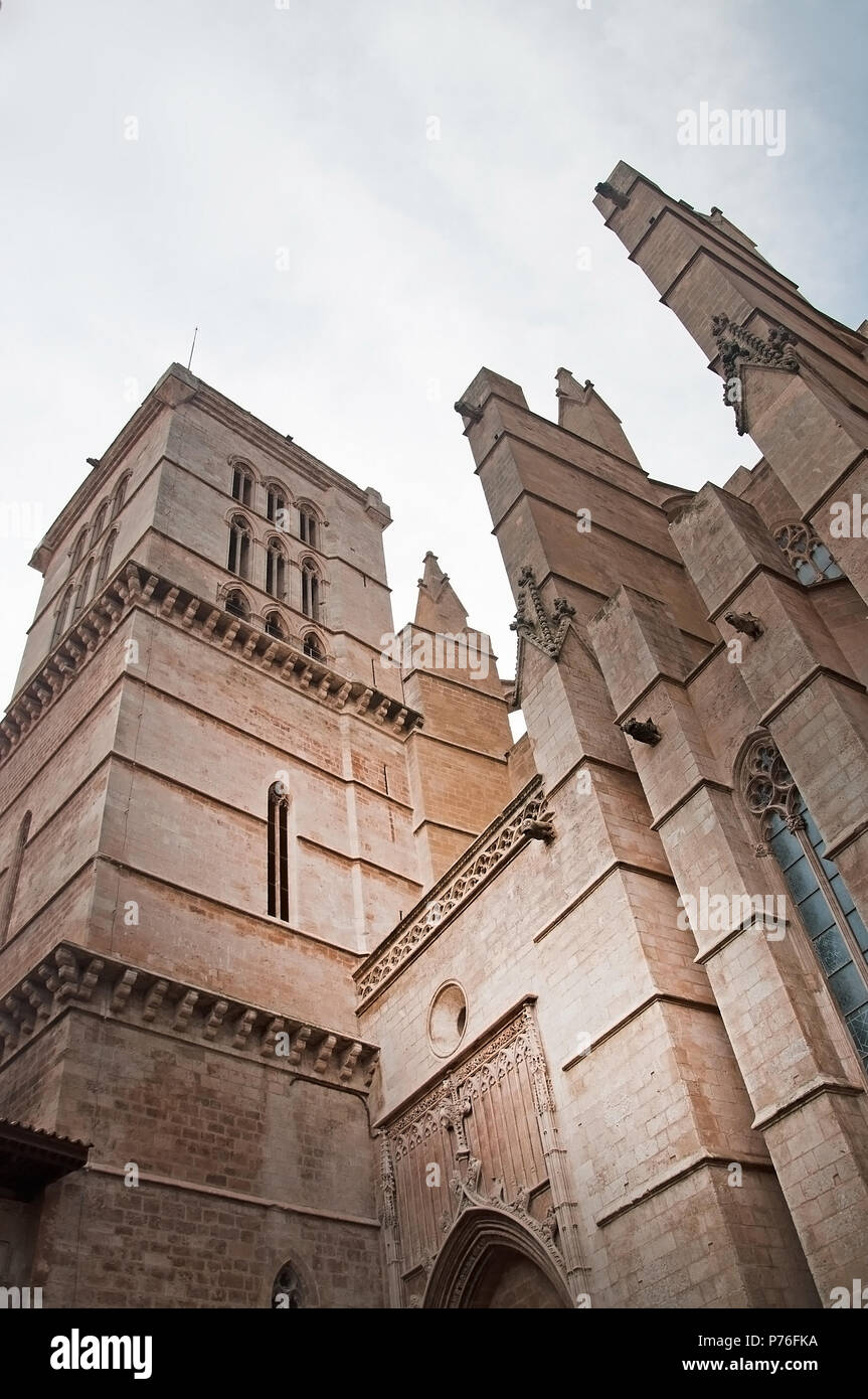 La Seu Cathedral gothic style architectural details in Palma de Mallorca, Balearic islands, Spain. Stock Photo